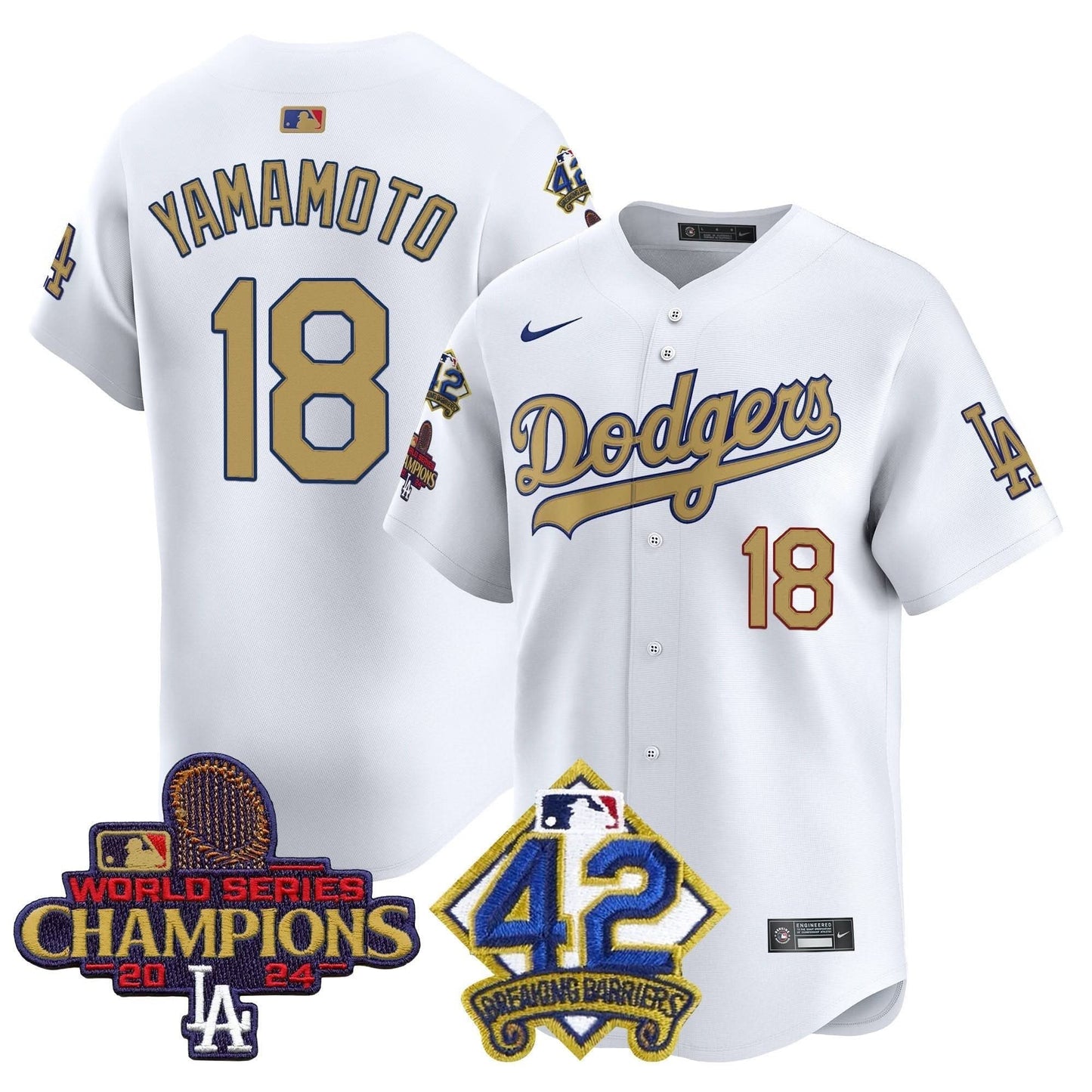 Dodgers 2024 World Series Champions & Jackie Robinson Patch Vapor Premier Limited Jersey - All Stitched