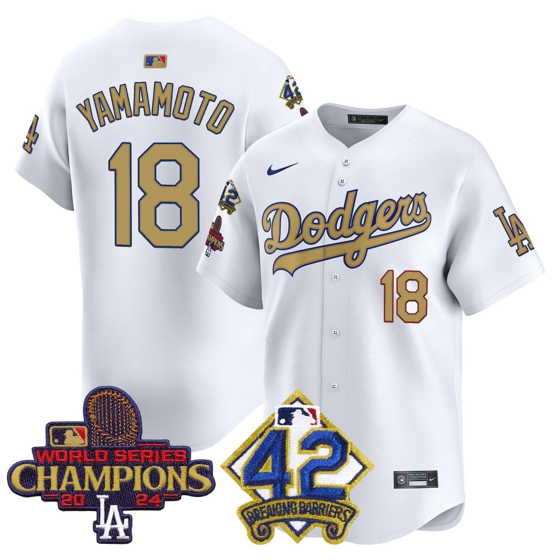 Dodgers 2024 World Series Champions & Jackie Robinson Patch Vapor Premier Limited Jersey - All Stitched
