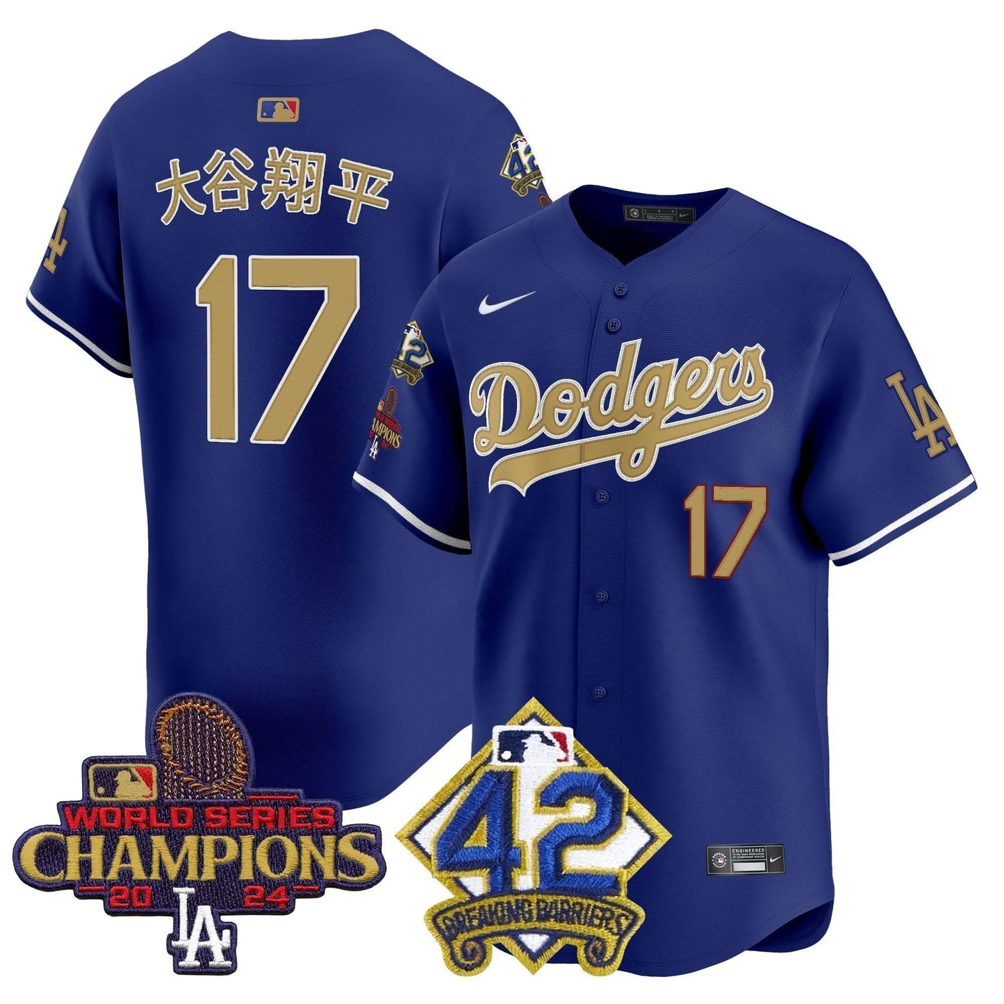 Dodgers 2024 World Series Champions & Jackie Robinson Patch Vapor Premier Limited Jersey - All Stitched