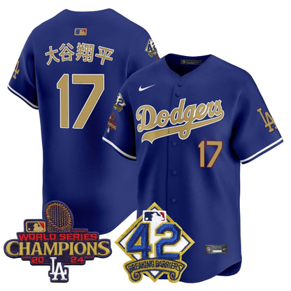 Dodgers 2024 World Series Champions & Jackie Robinson Patch Vapor Premier Limited Jersey - All Stitched