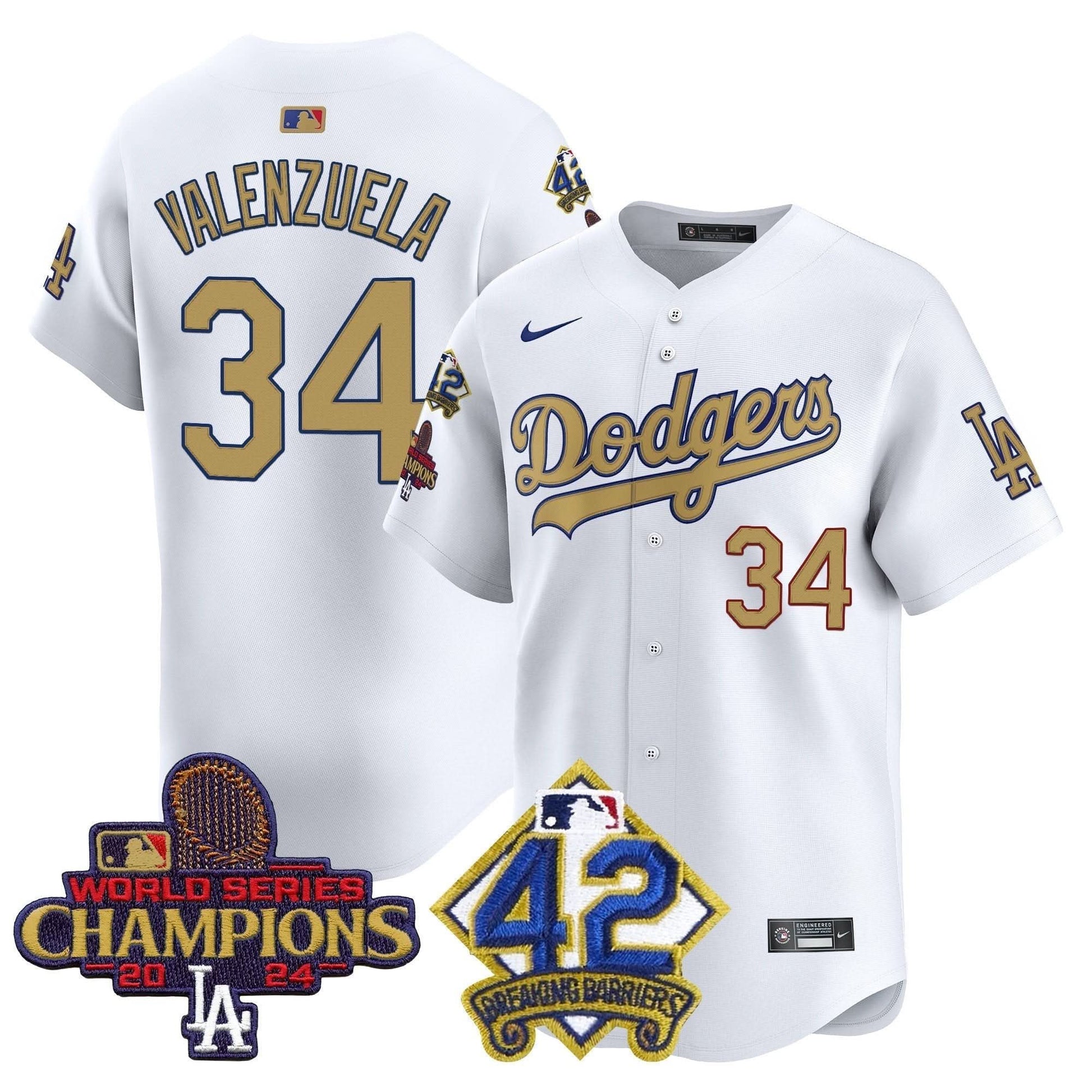 Dodgers 2024 World Series Champions & Jackie Robinson Patch Vapor Premier Limited Jersey - All Stitched