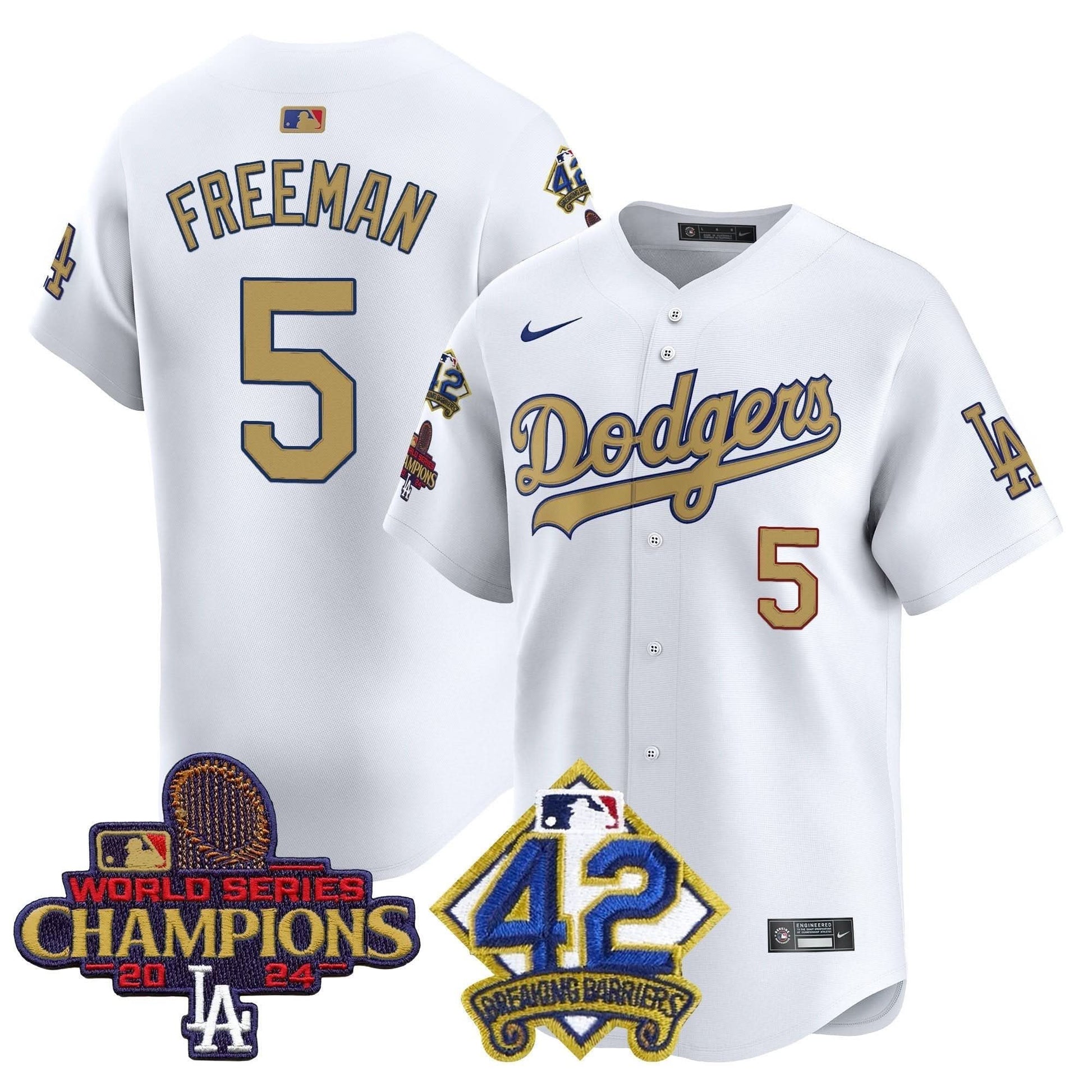 Dodgers 2024 World Series Champions & Jackie Robinson Patch Vapor Premier Limited Jersey - All Stitched