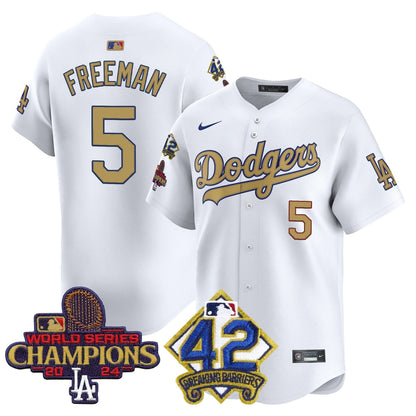 Dodgers 2024 World Series Champions & Jackie Robinson Patch Vapor Premier Limited Jersey - All Stitched