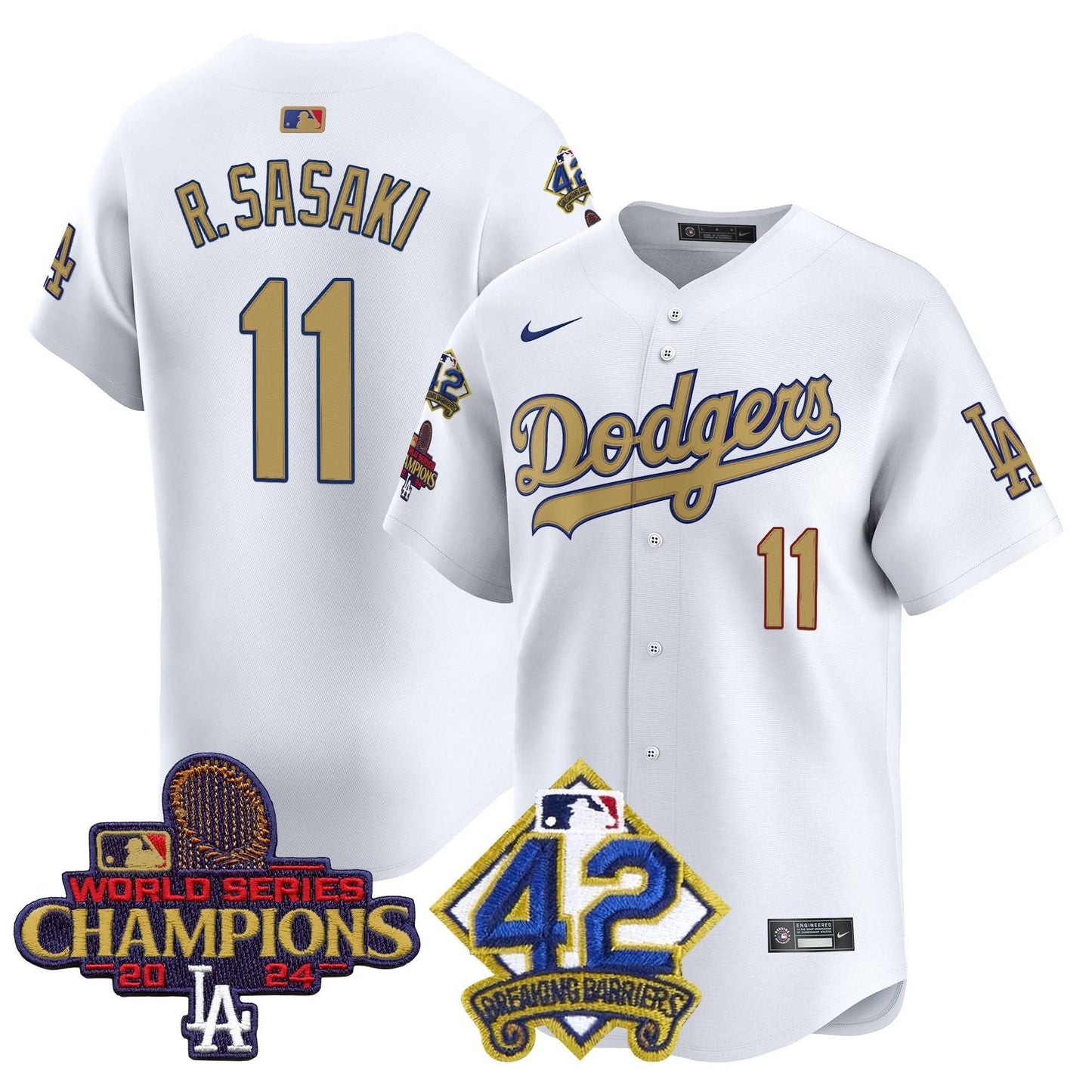 Dodgers 2024 World Series Champions & Jackie Robinson Patch Vapor Premier Limited Jersey - All Stitched