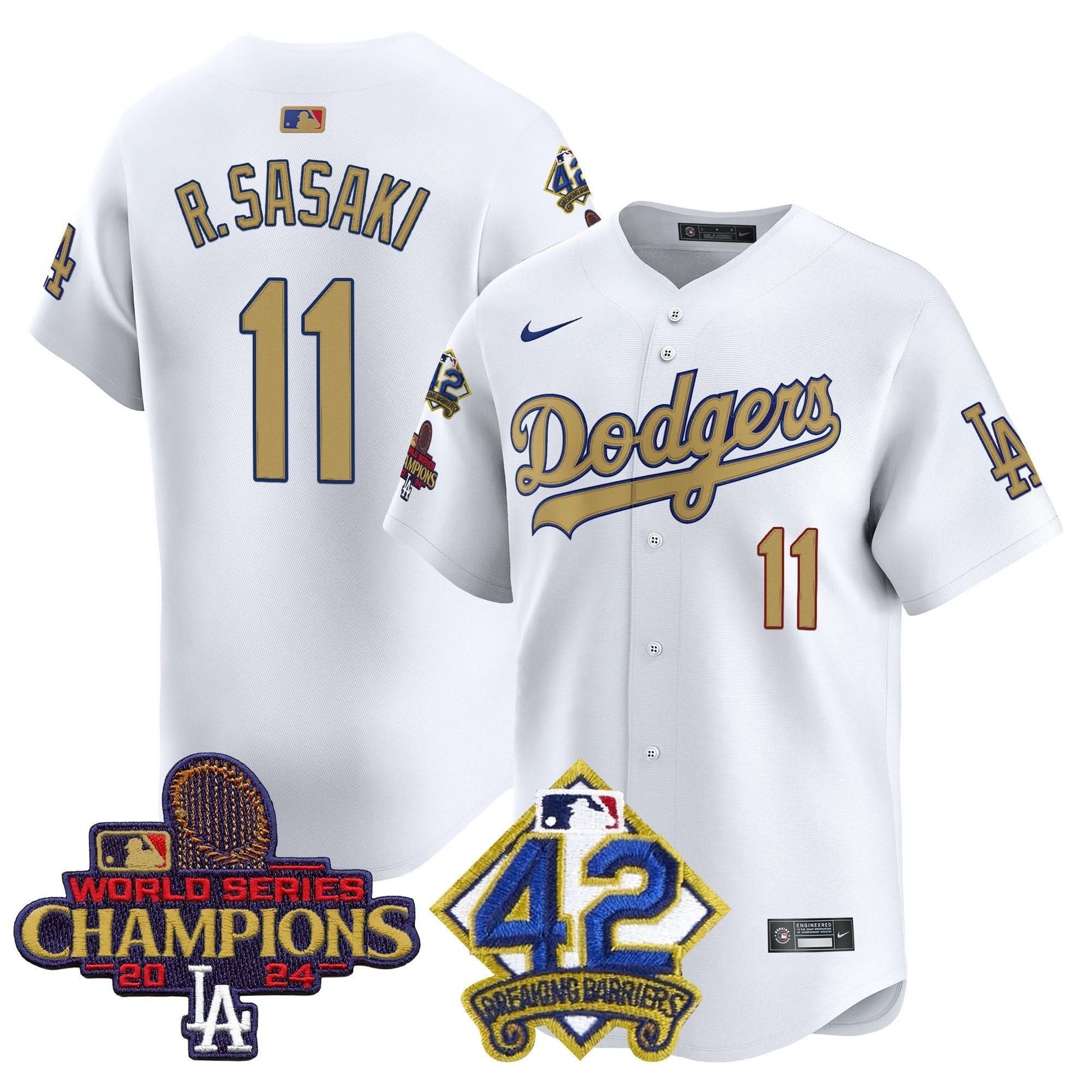 Dodgers 2024 World Series Champions & Jackie Robinson Patch Vapor Premier Limited Jersey - All Stitched