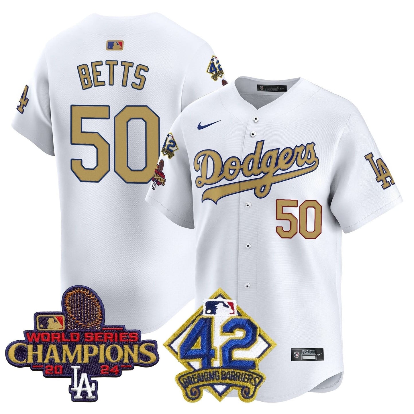 Dodgers 2024 World Series Champions & Jackie Robinson Patch Vapor Premier Limited Jersey - All Stitched