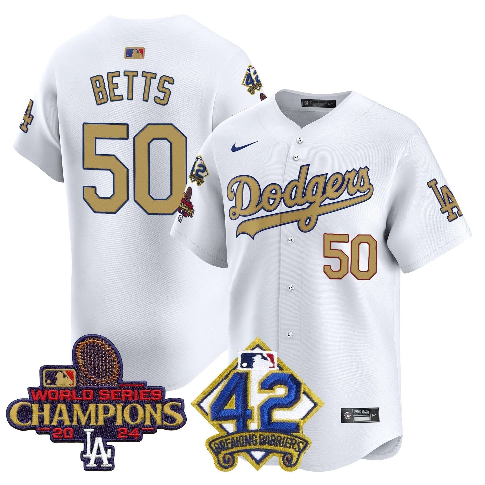 Dodgers 2024 World Series Champions & Jackie Robinson Patch Vapor Premier Limited Jersey - All Stitched