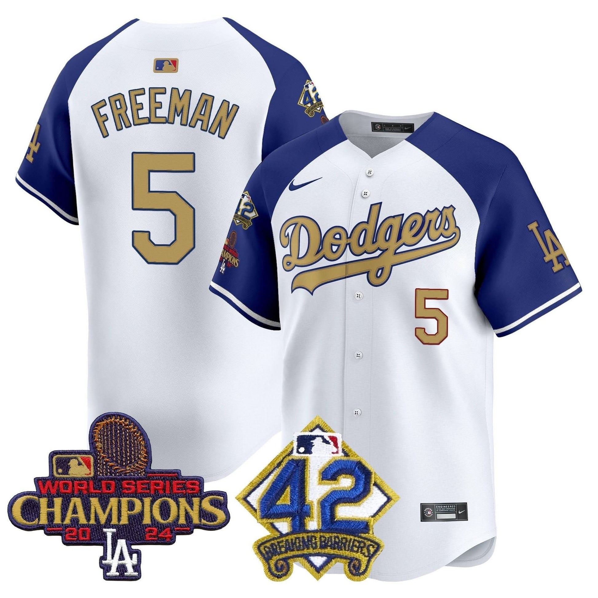 Dodgers 2024 World Series Champions & Jackie Robinson Patch Vapor Premier Limited Jersey - All Stitched