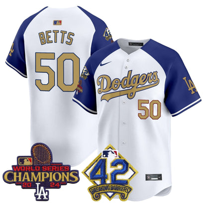 Dodgers 2024 World Series Champions & Jackie Robinson Patch Vapor Premier Limited Jersey - All Stitched