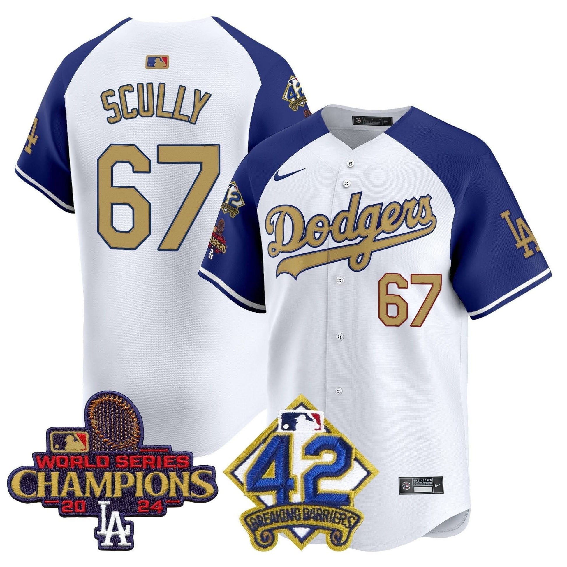 Dodgers 2024 World Series Champions & Jackie Robinson Patch Vapor Premier Limited Jersey - All Stitched
