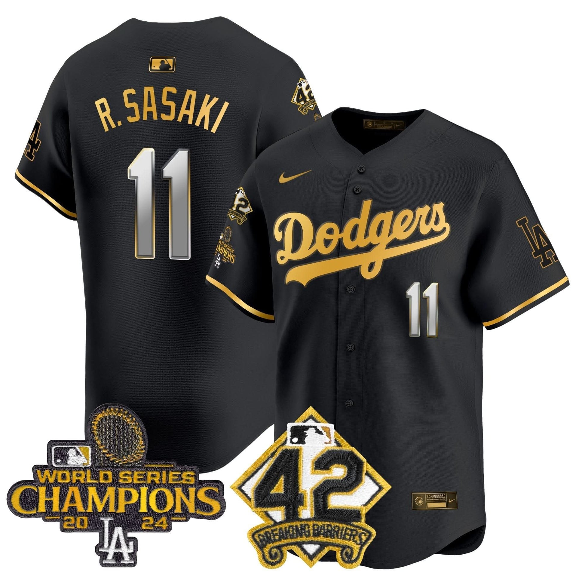 Dodgers 2024 World Series Champions & Jackie Robinson Patch Vapor Premier Limited Jersey - All Stitched