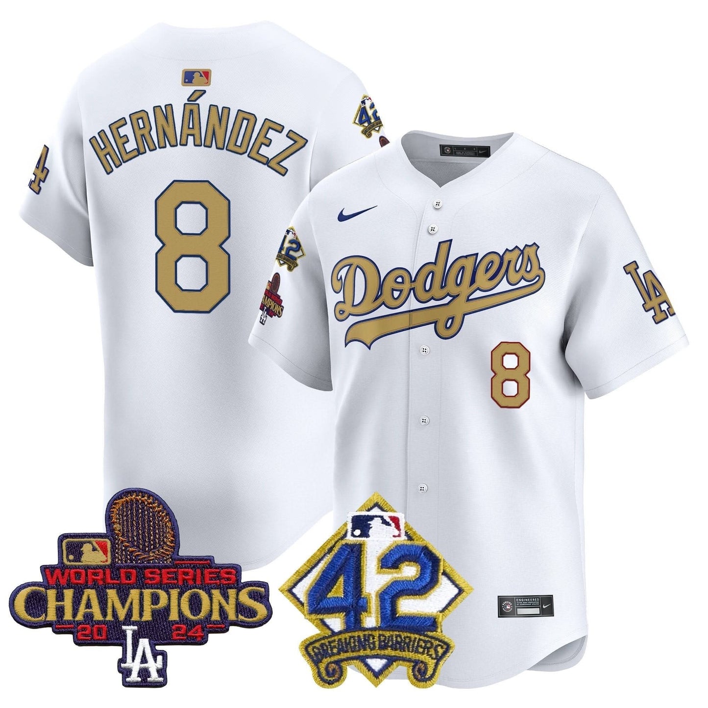 Dodgers 2024 World Series Champions & Jackie Robinson Patch Vapor Premier Limited Jersey - All Stitched