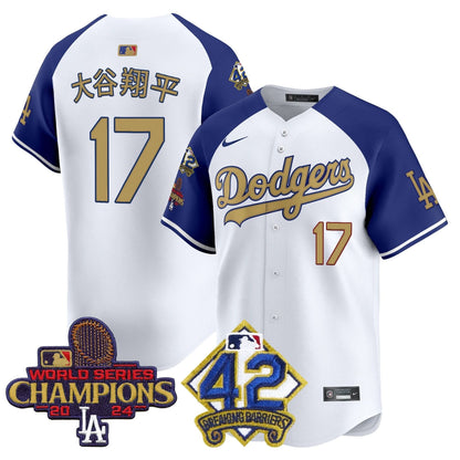 Dodgers 2024 World Series Champions & Jackie Robinson Patch Vapor Premier Limited Jersey - All Stitched
