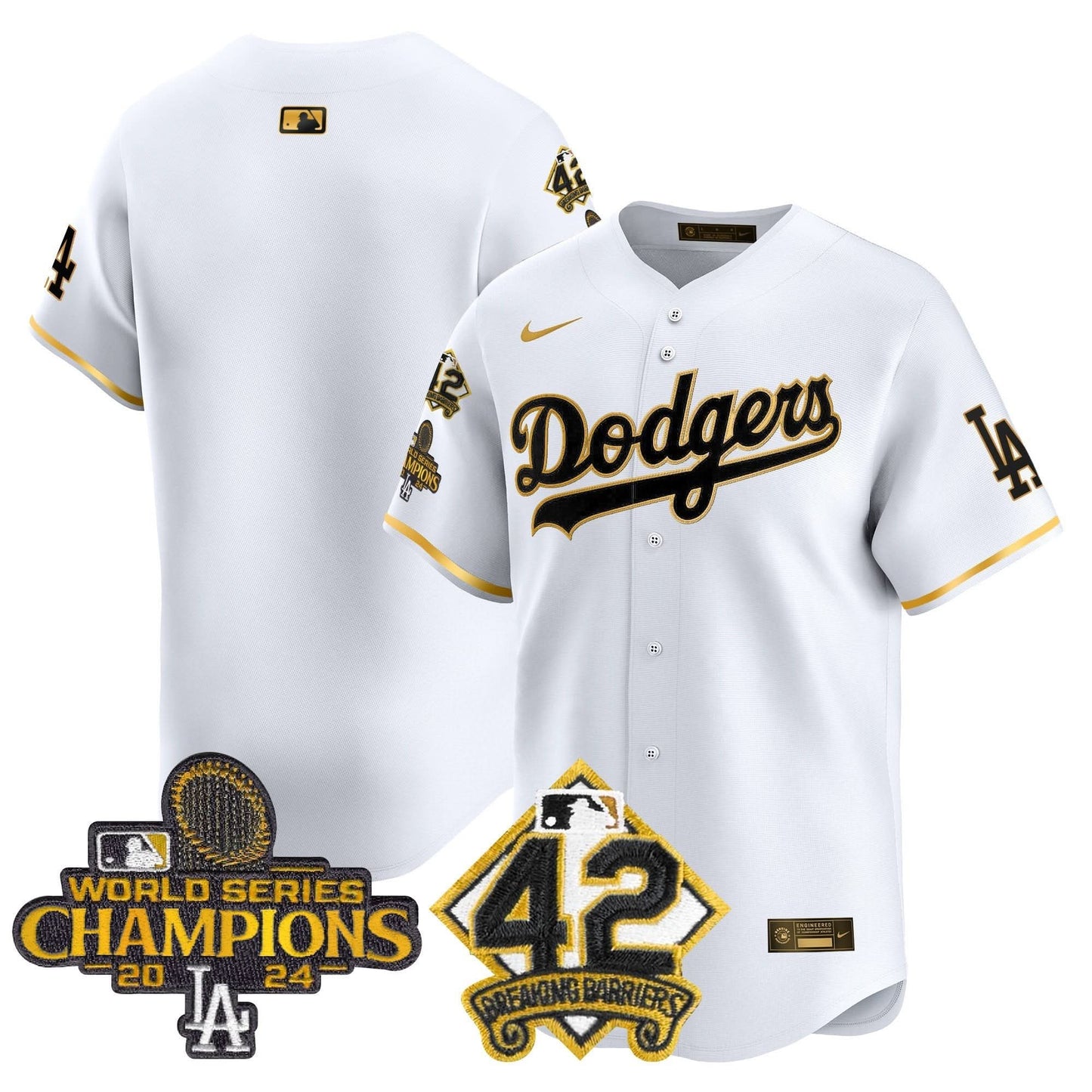 Dodgers 2024 World Series Champions & Jackie Robinson Patch Vapor Premier Limited Jersey - All Stitched