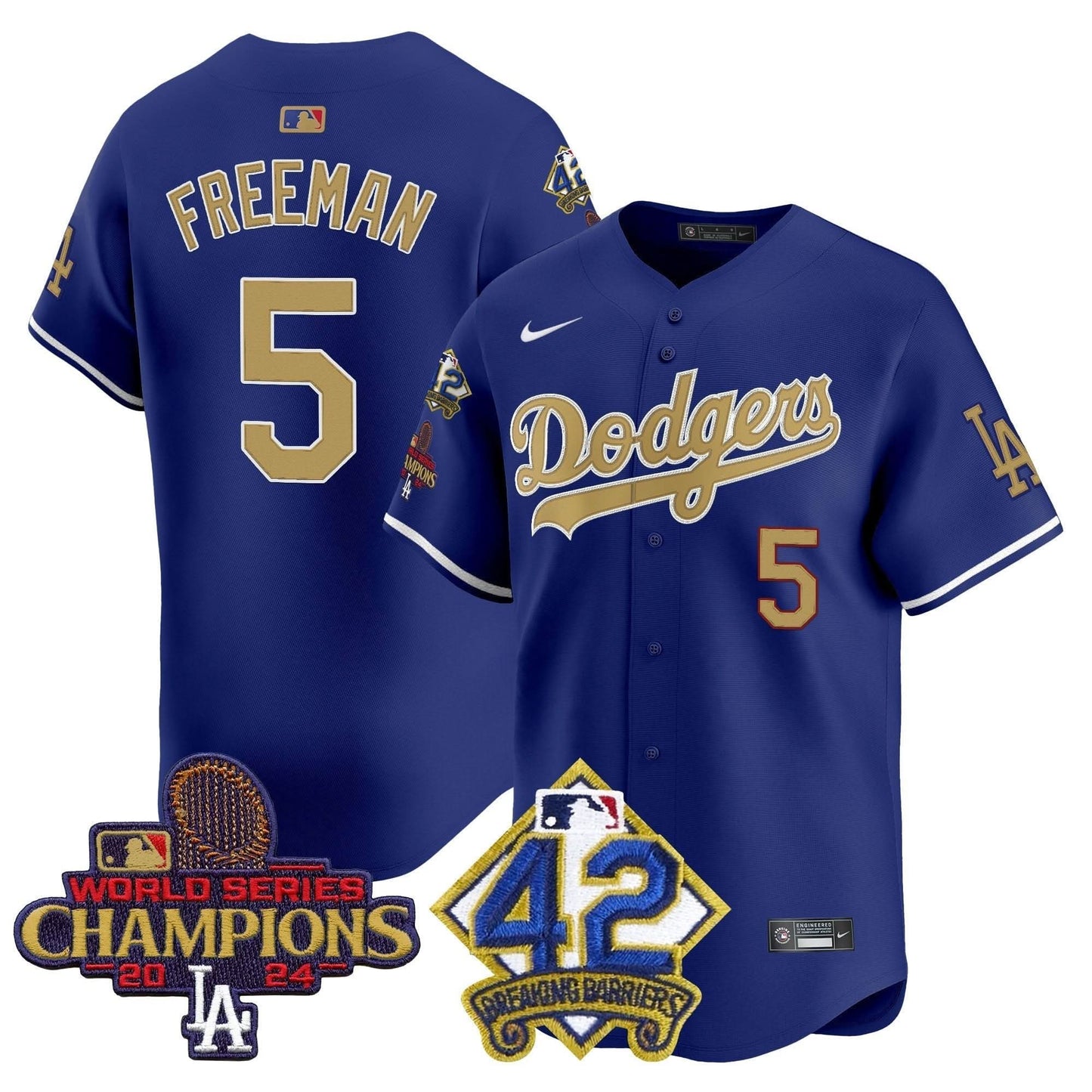 Dodgers 2024 World Series Champions & Jackie Robinson Patch Vapor Premier Limited Jersey - All Stitched
