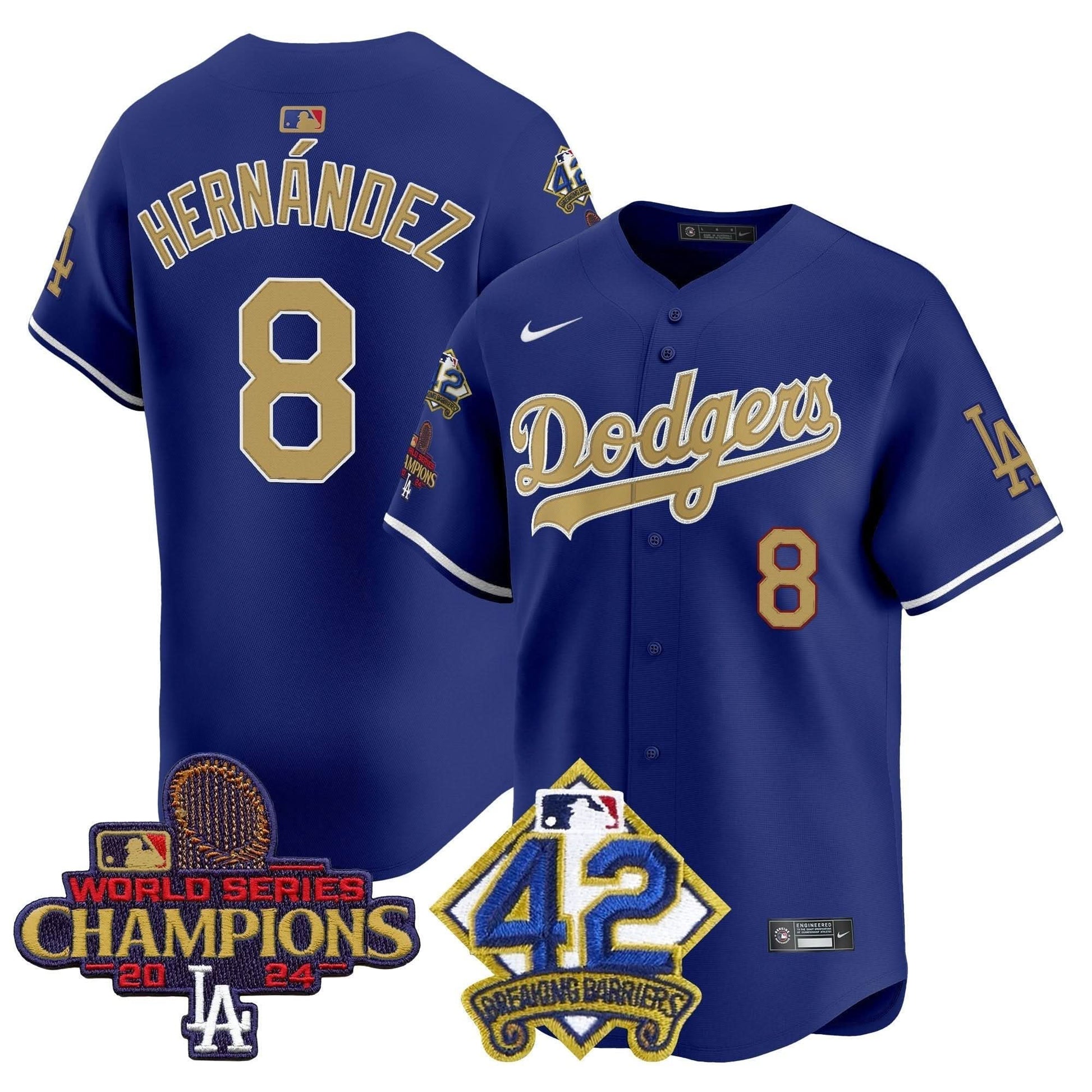 Dodgers 2024 World Series Champions & Jackie Robinson Patch Vapor Premier Limited Jersey - All Stitched