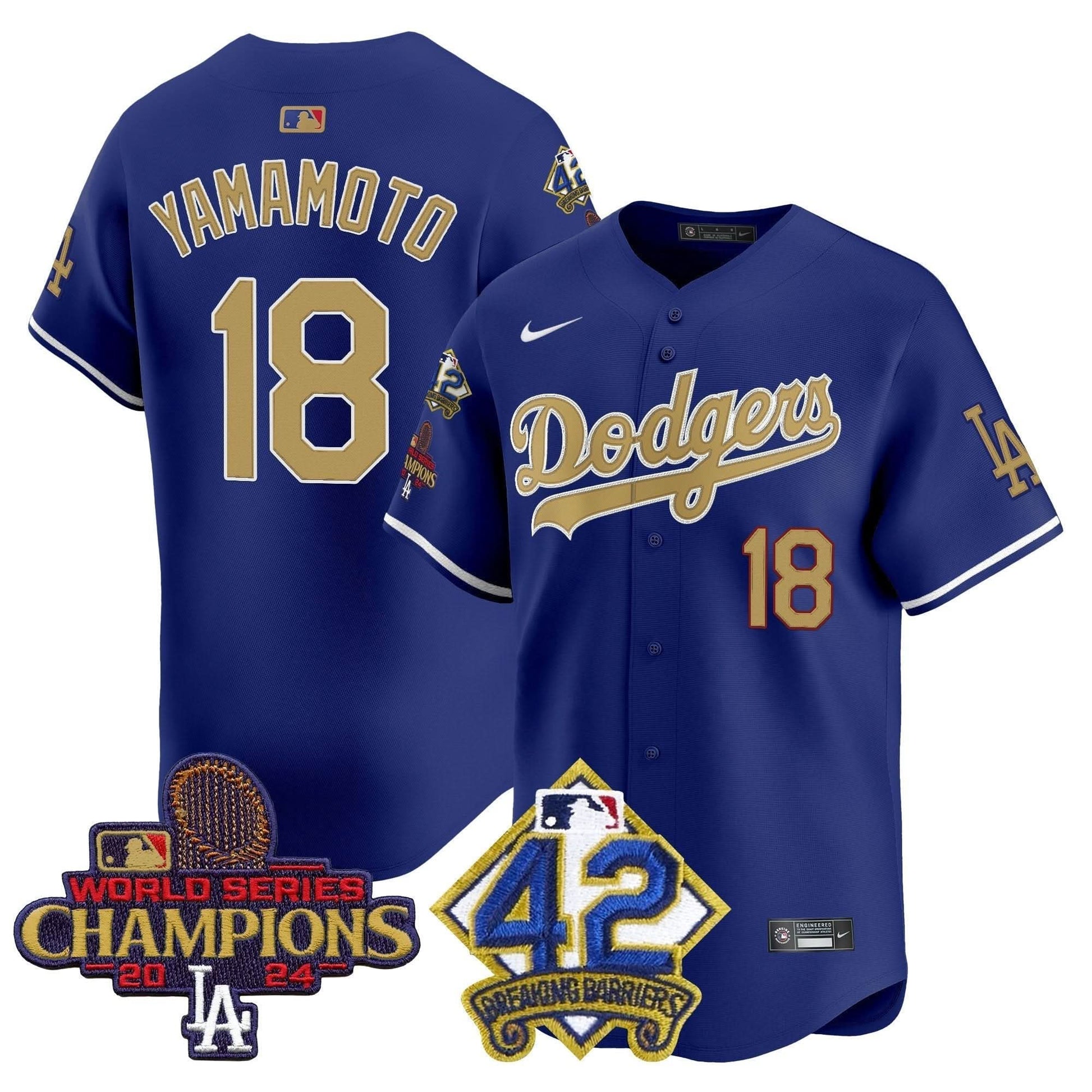 Dodgers 2024 World Series Champions & Jackie Robinson Patch Vapor Premier Limited Jersey - All Stitched