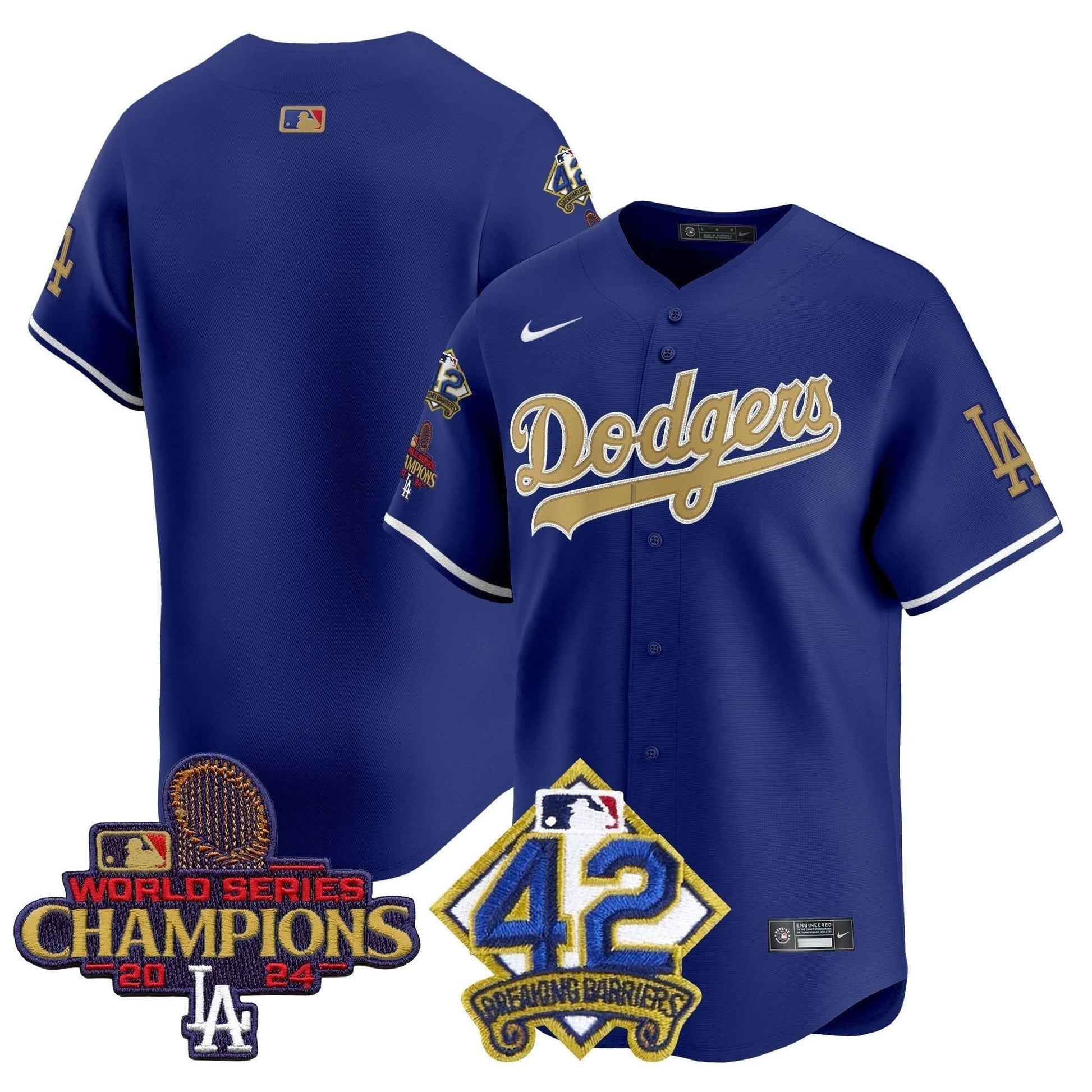 Dodgers 2024 World Series Champions & Jackie Robinson Patch Vapor Premier Limited Jersey - All Stitched