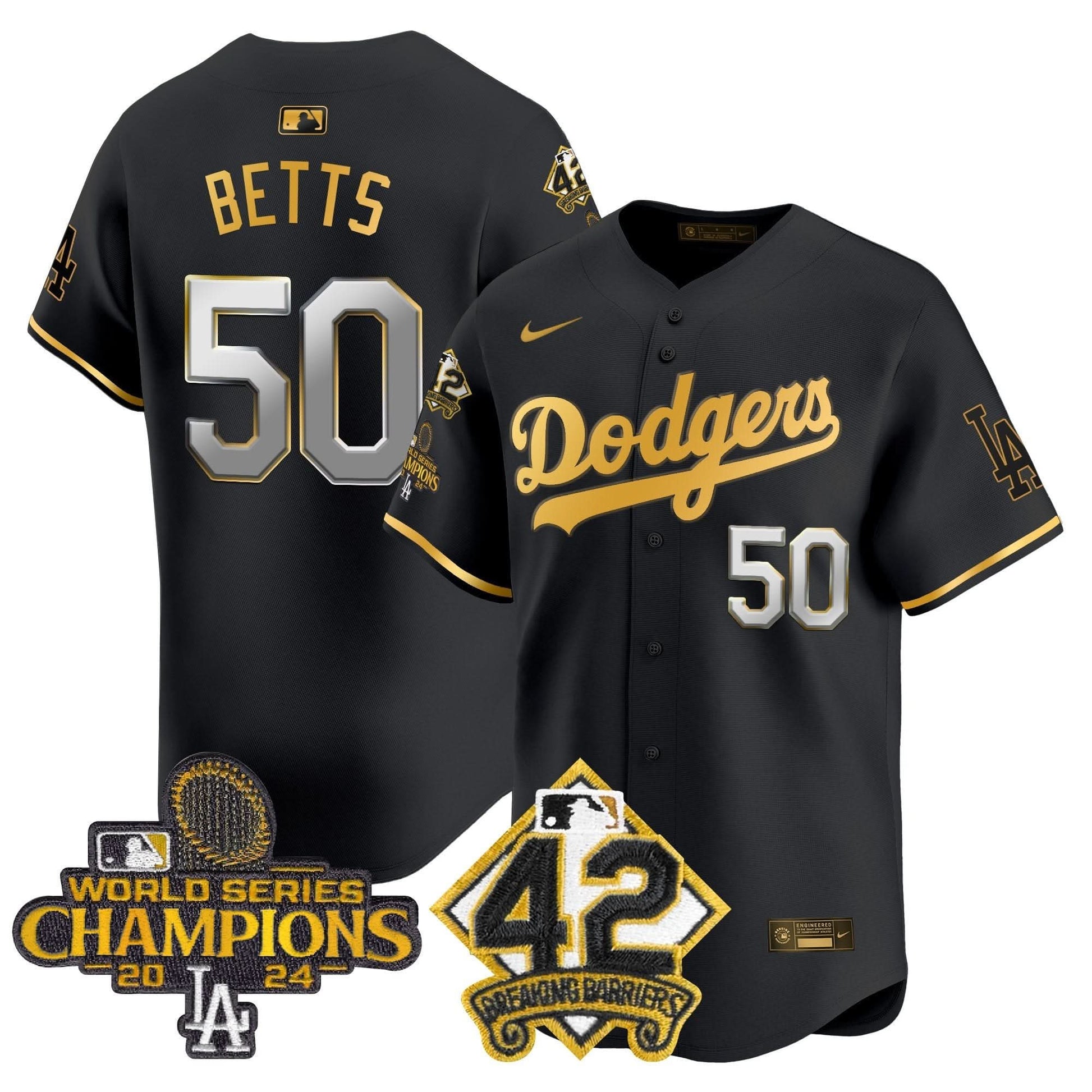 Dodgers 2024 World Series Champions & Jackie Robinson Patch Vapor Premier Limited Jersey - All Stitched
