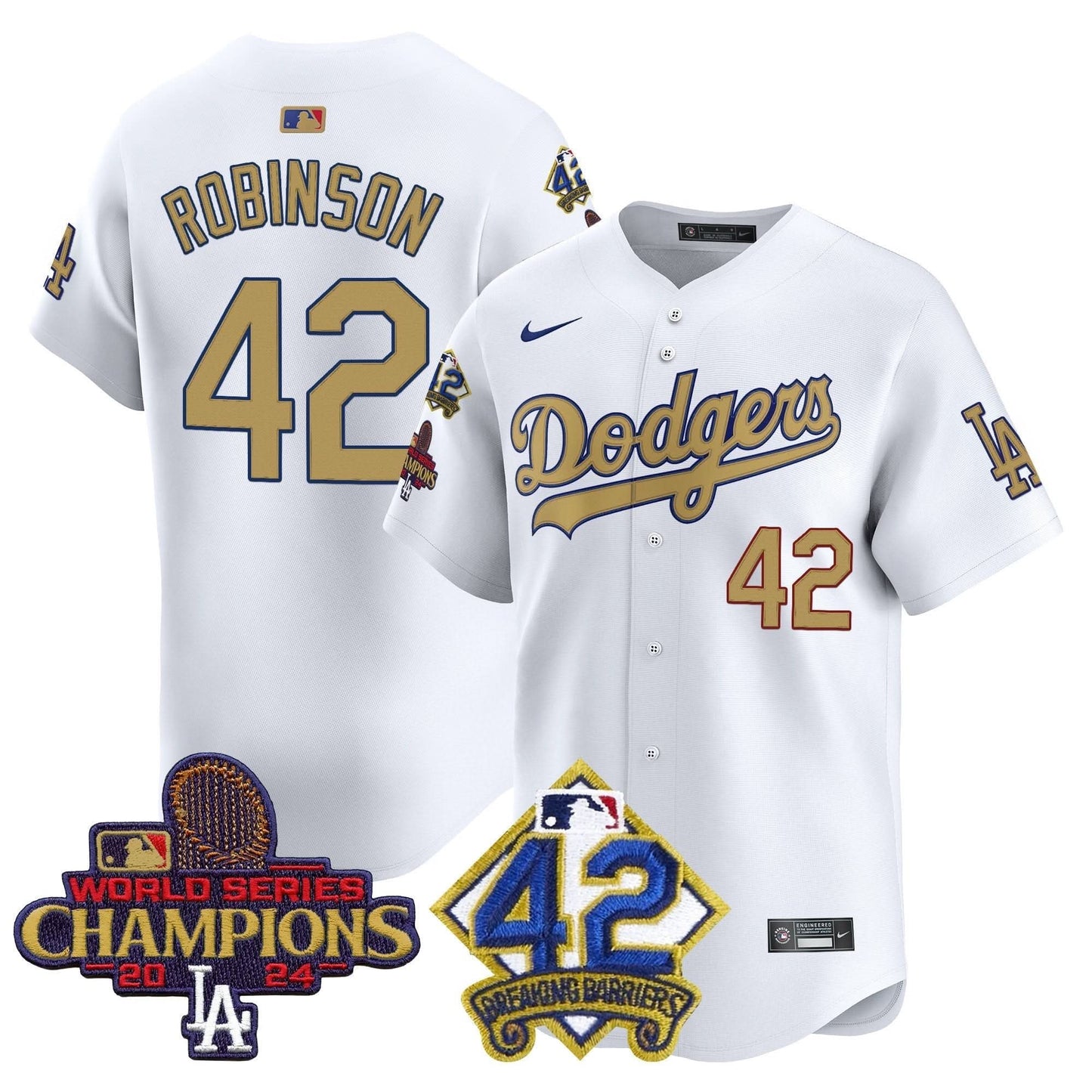 Dodgers 2024 World Series Champions & Jackie Robinson Patch Vapor Premier Limited Jersey - All Stitched