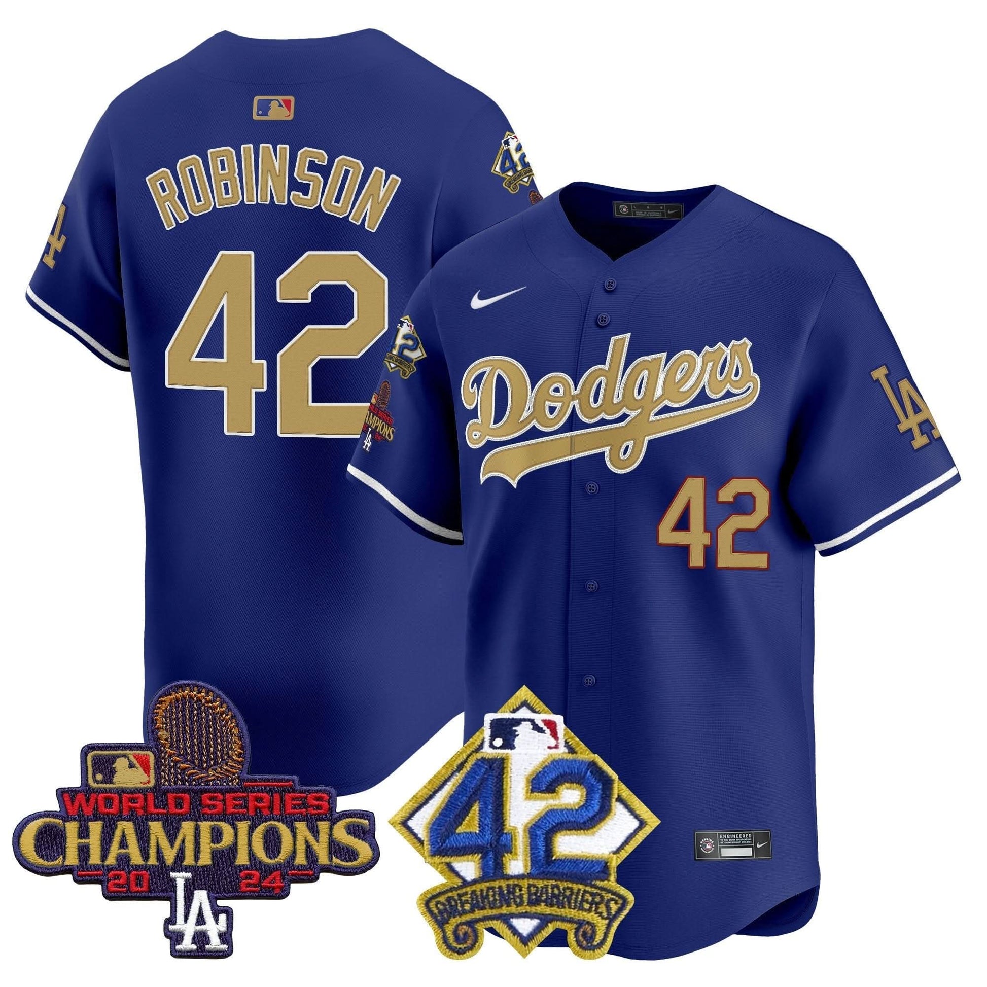 Dodgers 2024 World Series Champions & Jackie Robinson Patch Vapor Premier Limited Jersey - All Stitched