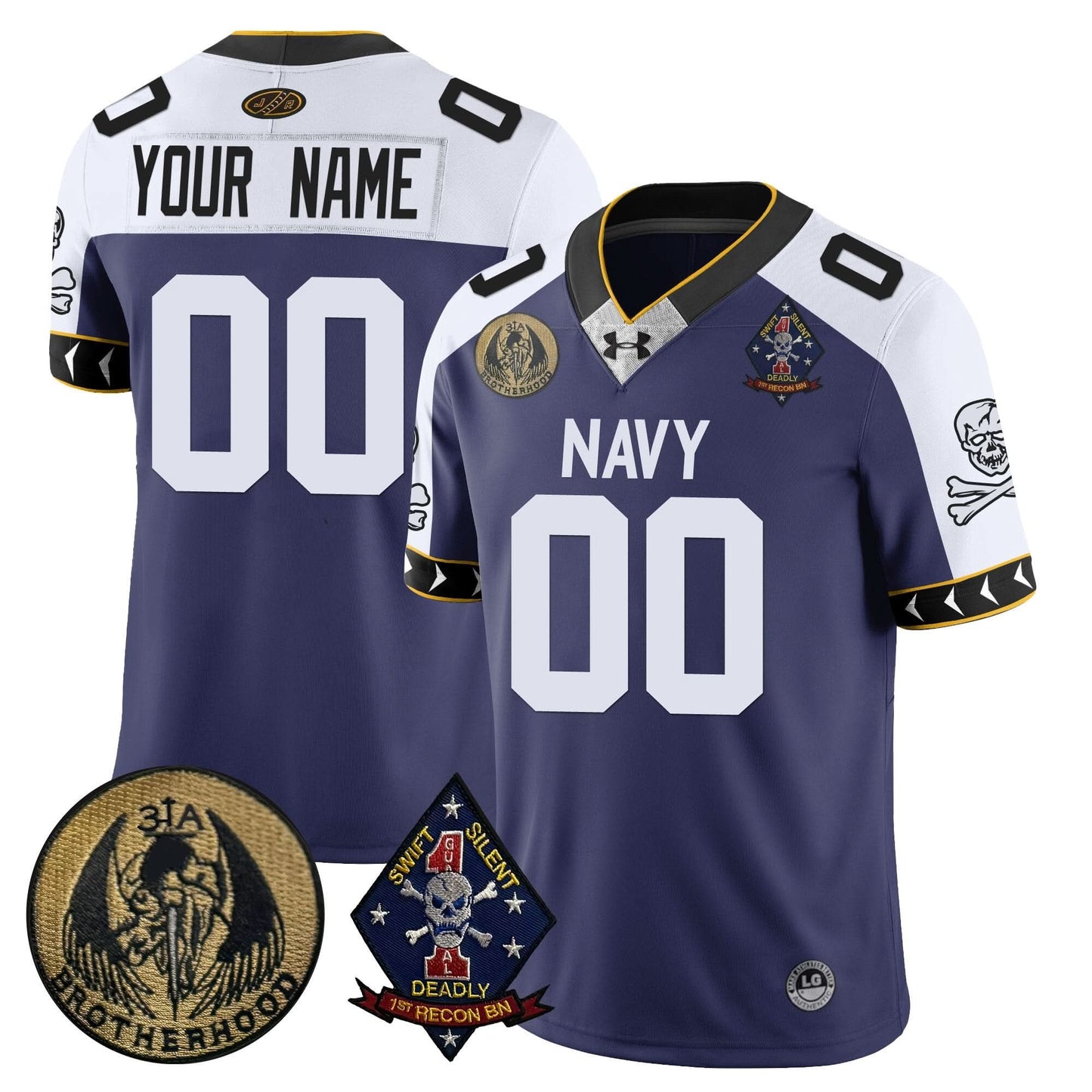 Custom Name/Gender Navy Midshipmen Lacrosse Jolly Rogers Vapor Limited Jersey - All Stitched