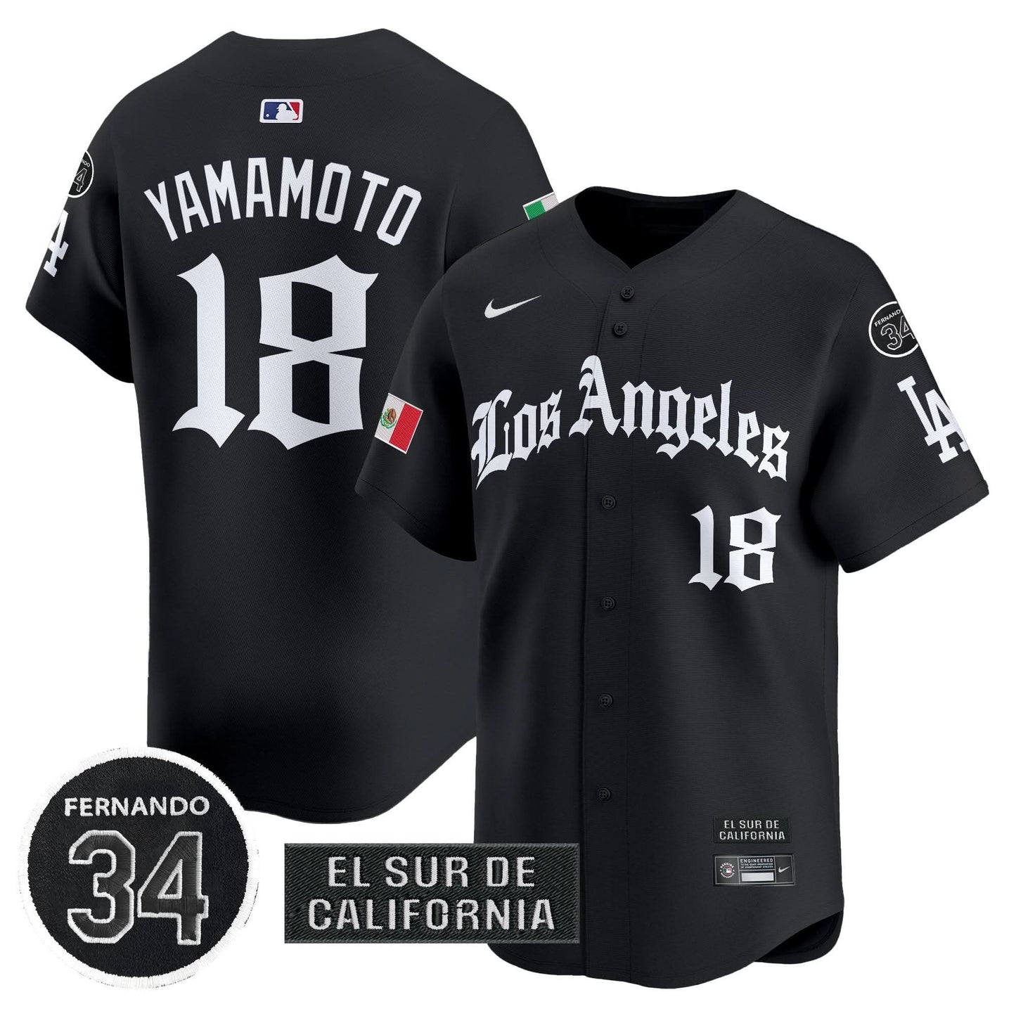 Dodgers Mexico 2025 LA Gothic Style Patch Vapor Premier Limited Jersey - All Stitched