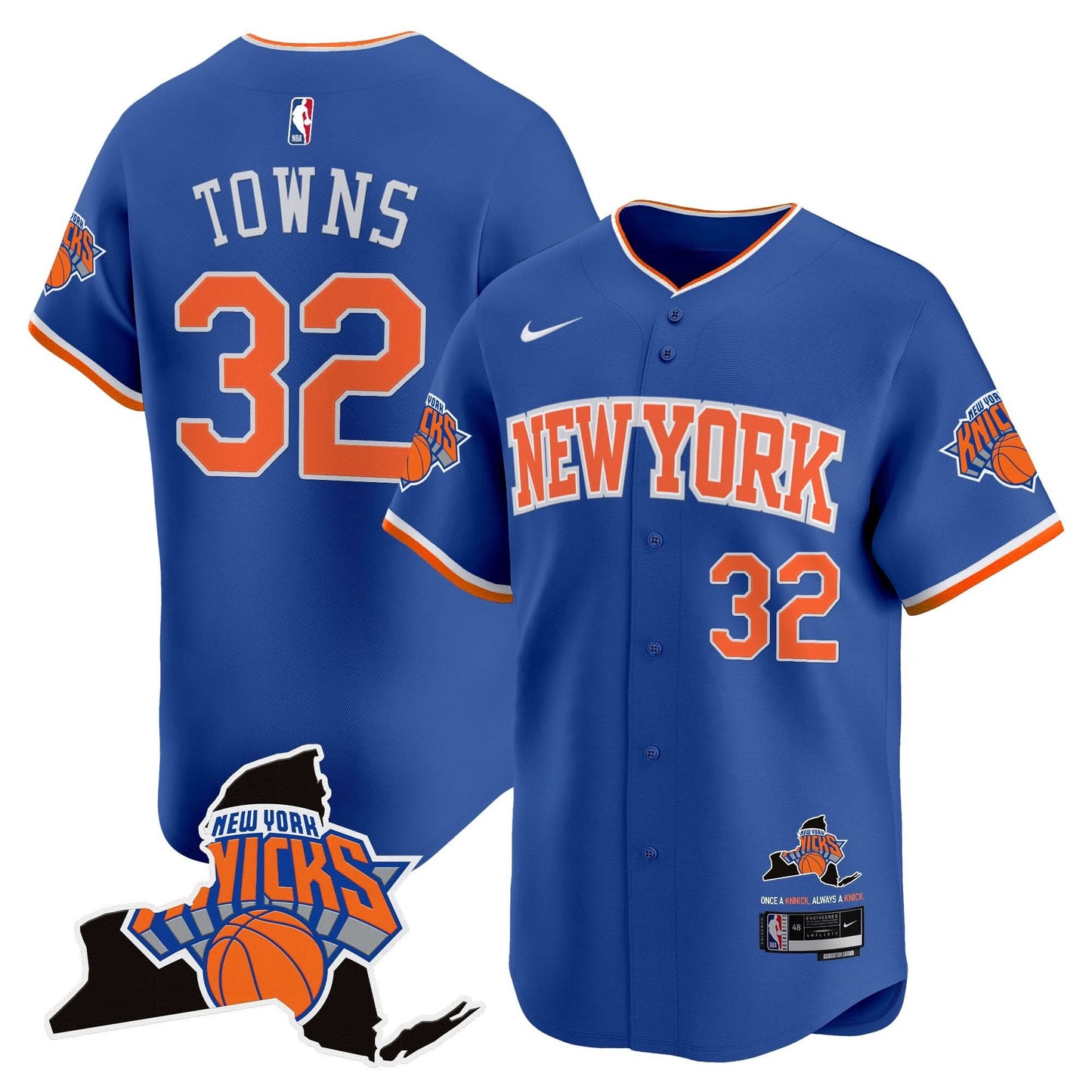 New York Knicks Vapor Baseball Jersey - All Stitched