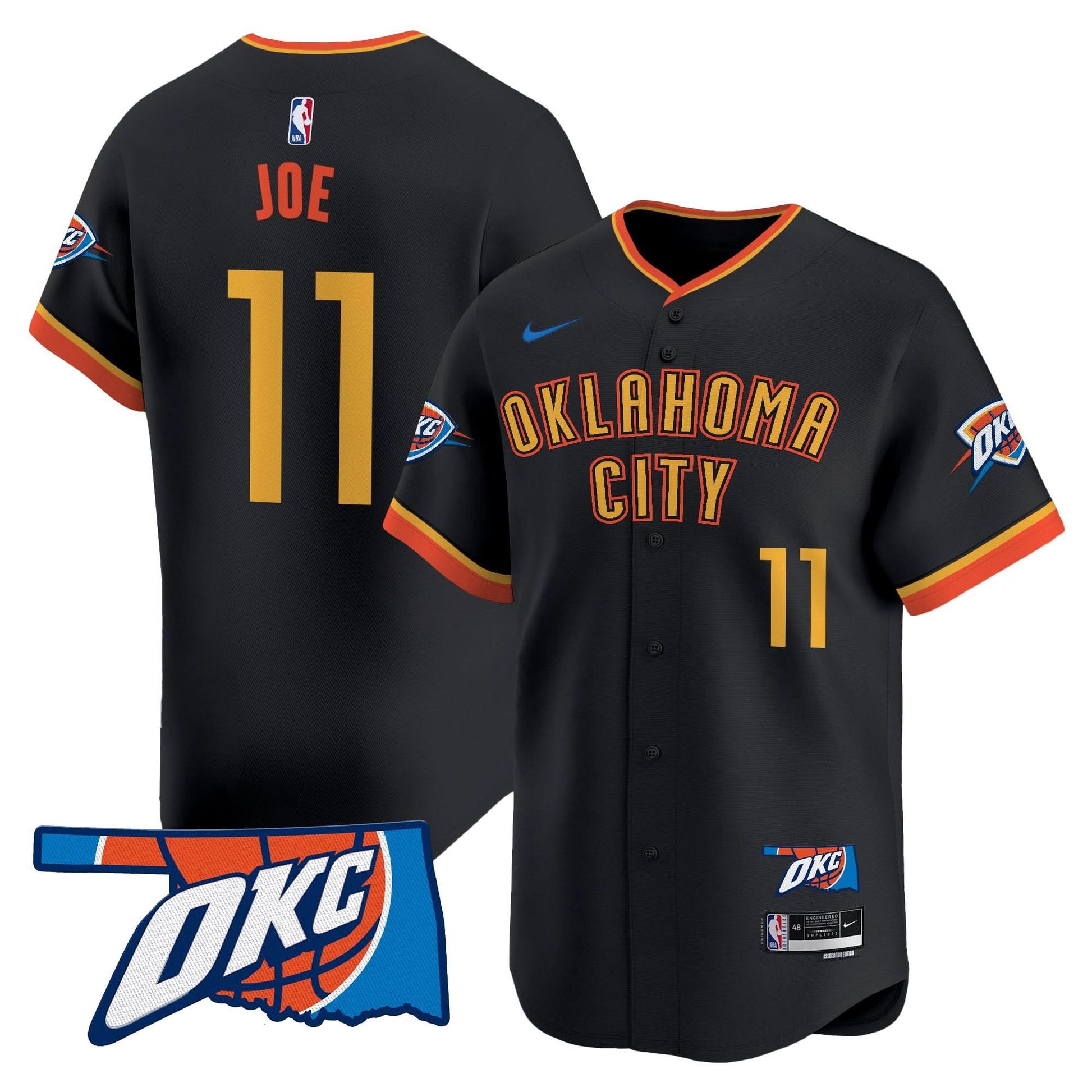 Oklahoma City Thunder Vapor Baseball Jersey - All Stitched