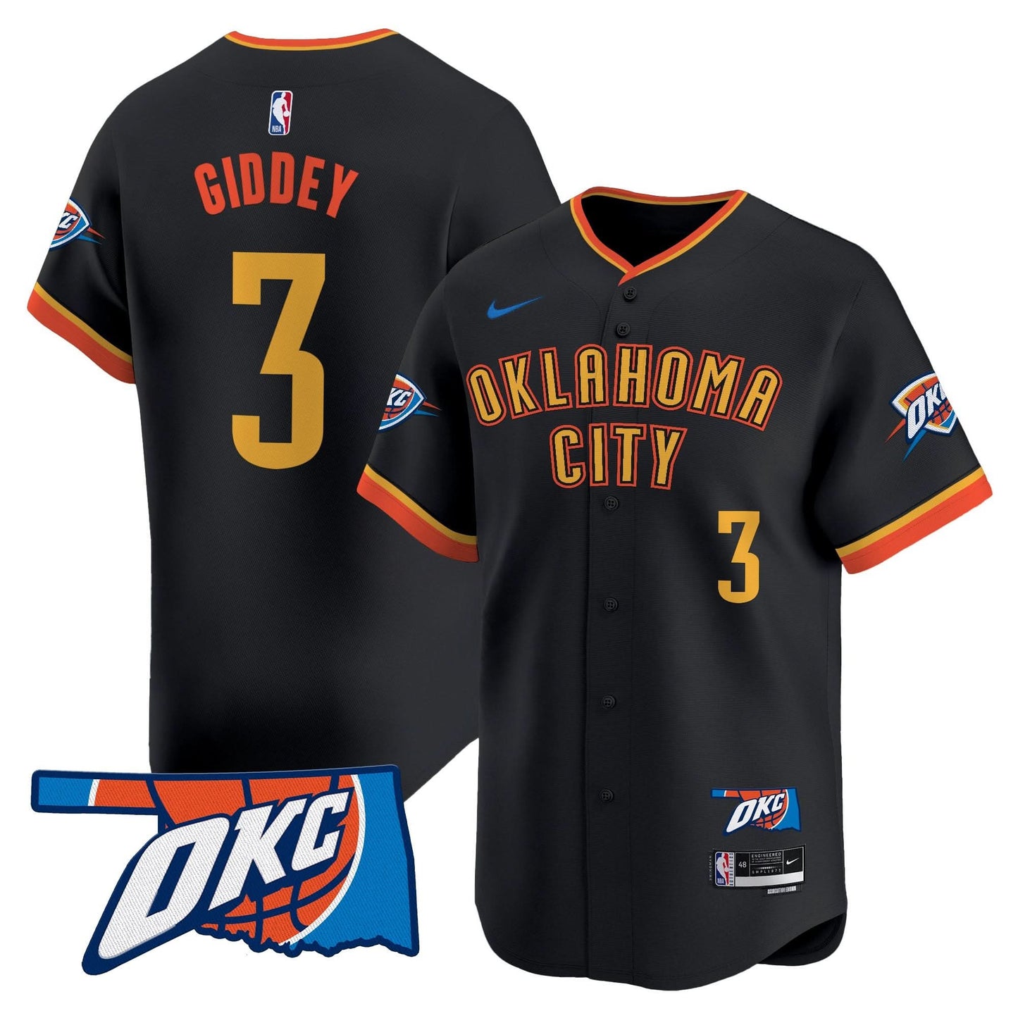 Oklahoma City Thunder Vapor Baseball Jersey - All Stitched