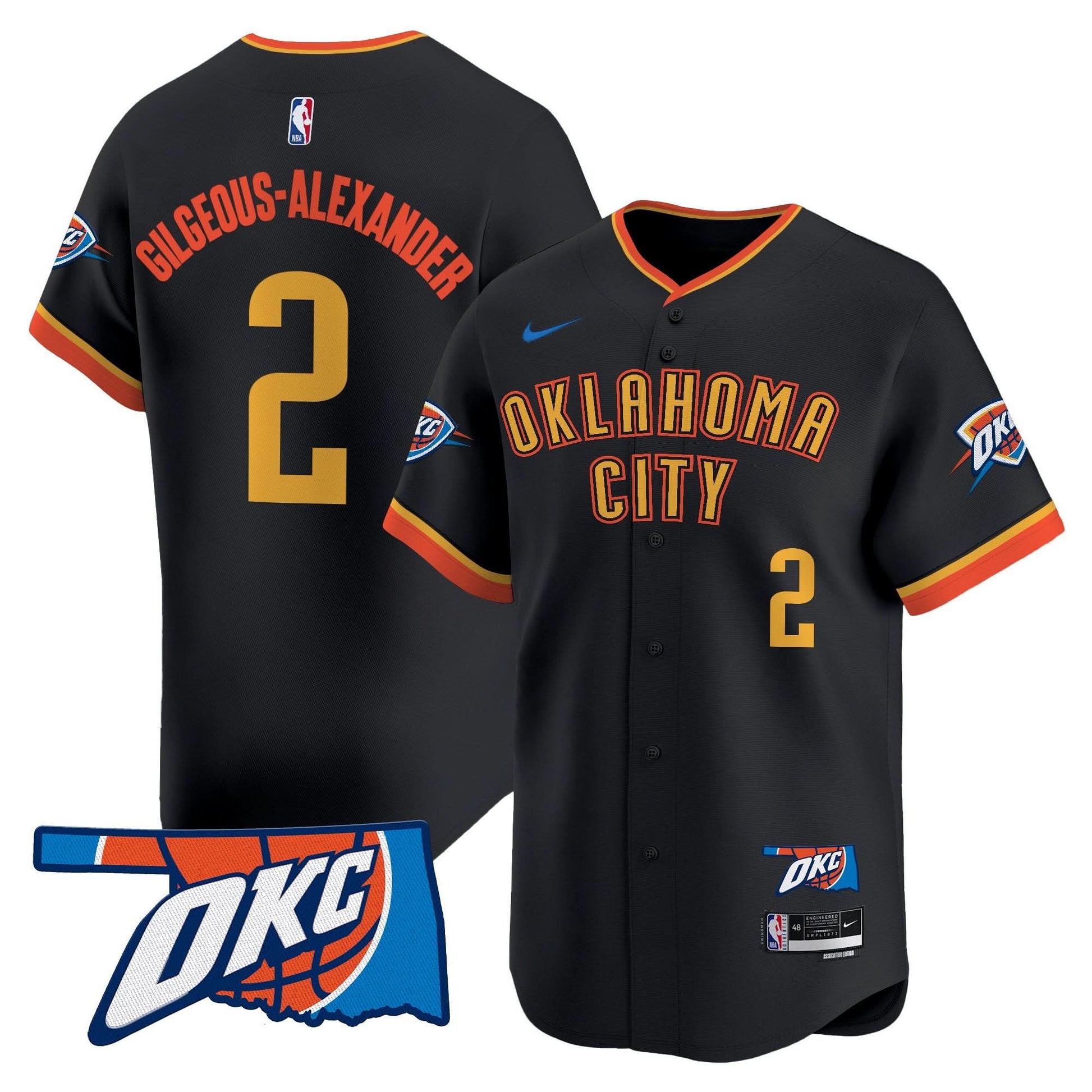 Oklahoma City Thunder Vapor Baseball Jersey - All Stitched