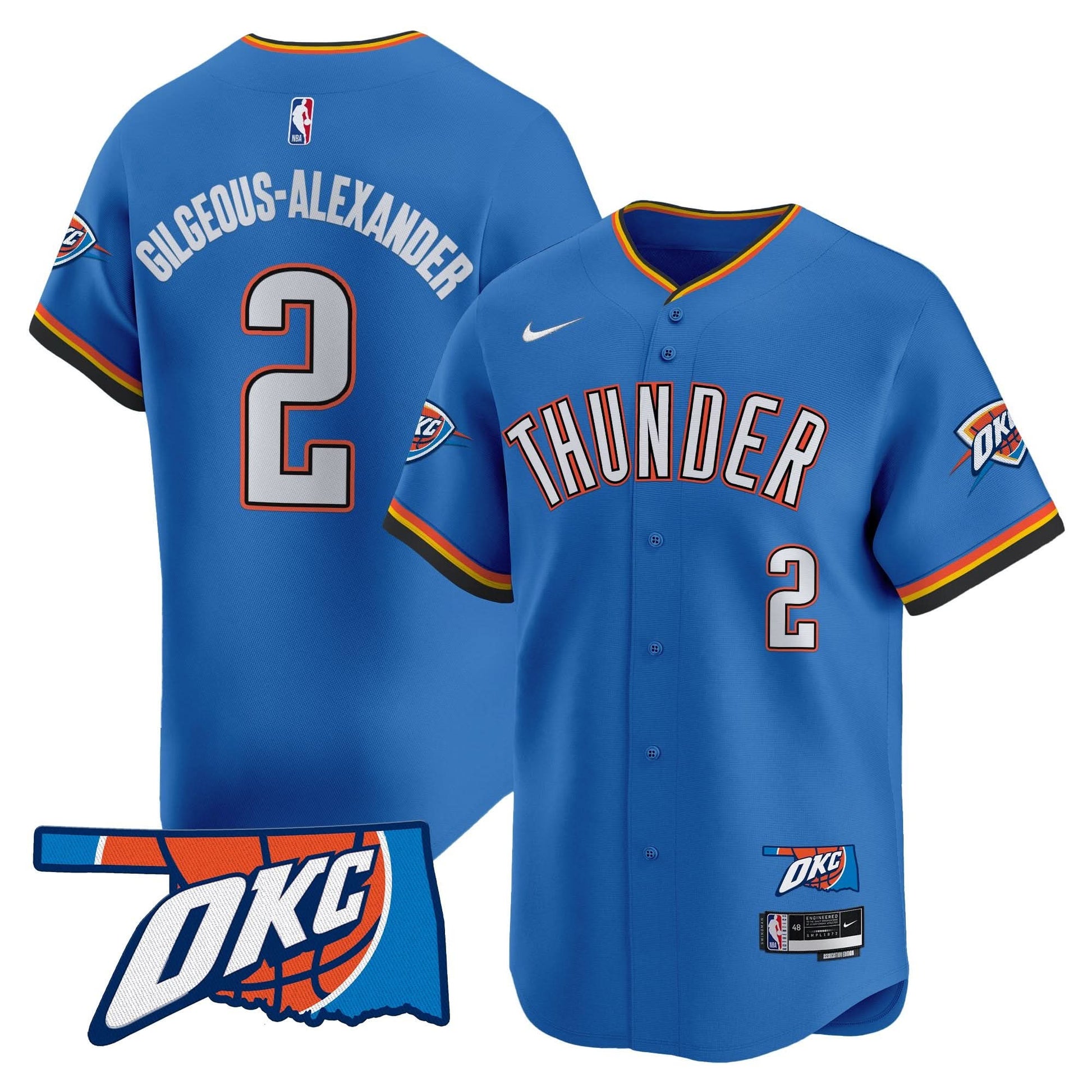 Oklahoma City Thunder Vapor Baseball Jersey - All Stitched