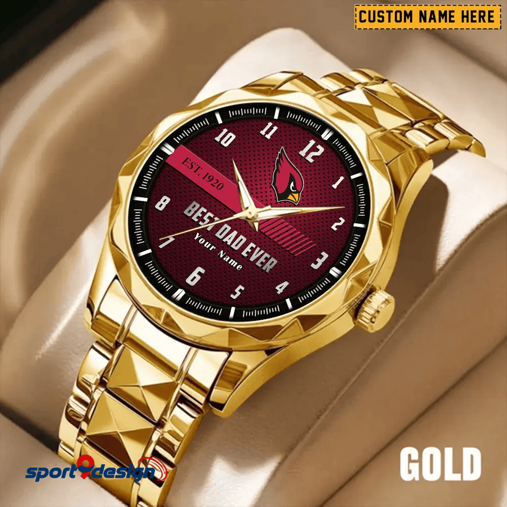 Arizona Cardinals Best Dad Ever Luxury Diamond Men Watch Father's Day Gift