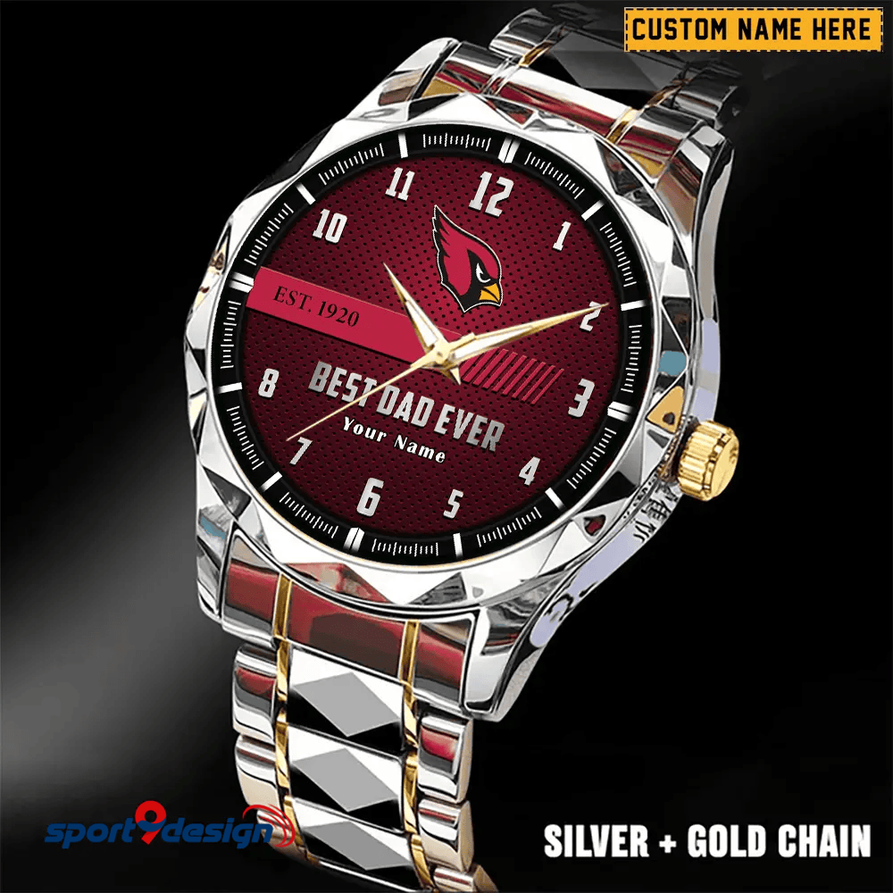 Arizona Cardinals Best Dad Ever Luxury Diamond Men Watch Father's Day Gift