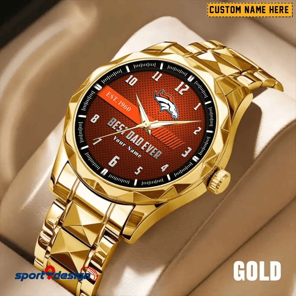 Denver Broncos Best Dad Ever Luxury Diamond Men Watch Father's Day Gift