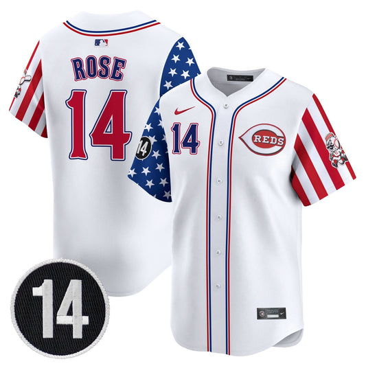 Cincinnati Reds 2025 Independence Day Vapor Premier Limited Jersey - Pete Rose Patch - All Stitched