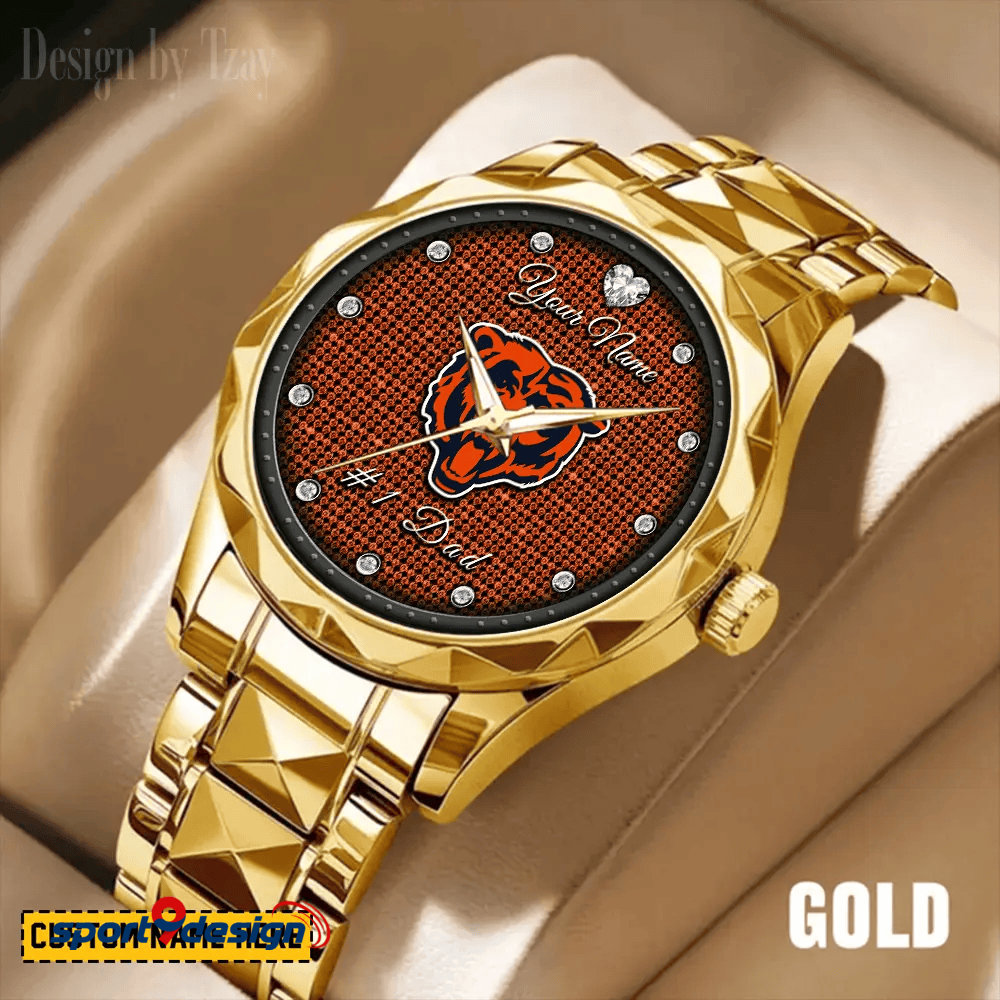 Chicago Bears #1 Dad Luxury Diamond Men Watch Father's Day Gift