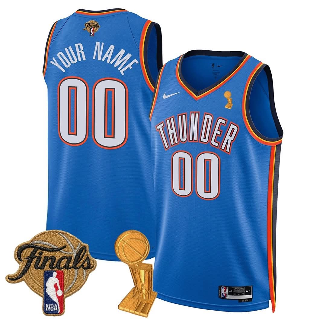 Custom Gender/Name OKC Thunder 24/25 Jersey - Trophy + Final Patch - All Stitched