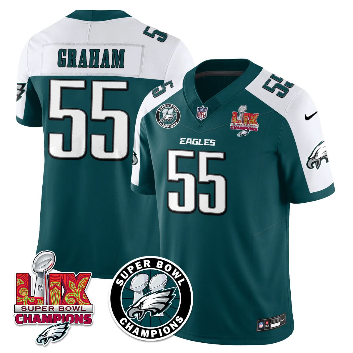 Philadelphia Eagles Super Bowl LIX Champions Jersey - All Stitched