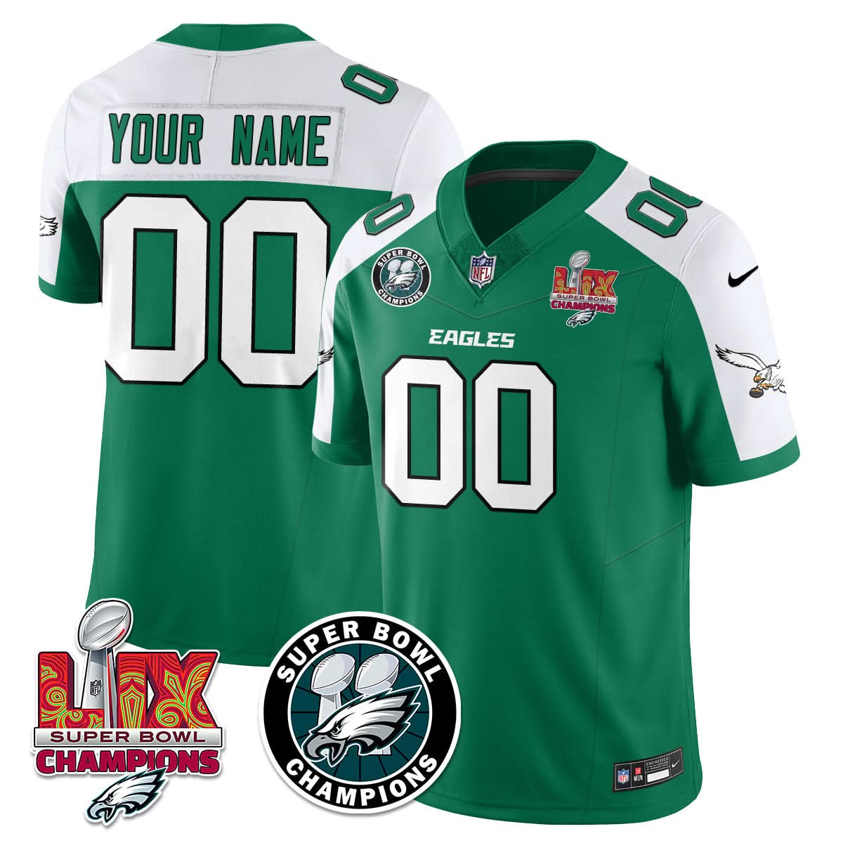 Philadelphia Eagles Super Bowl LIX Champions Jersey - All Stitched