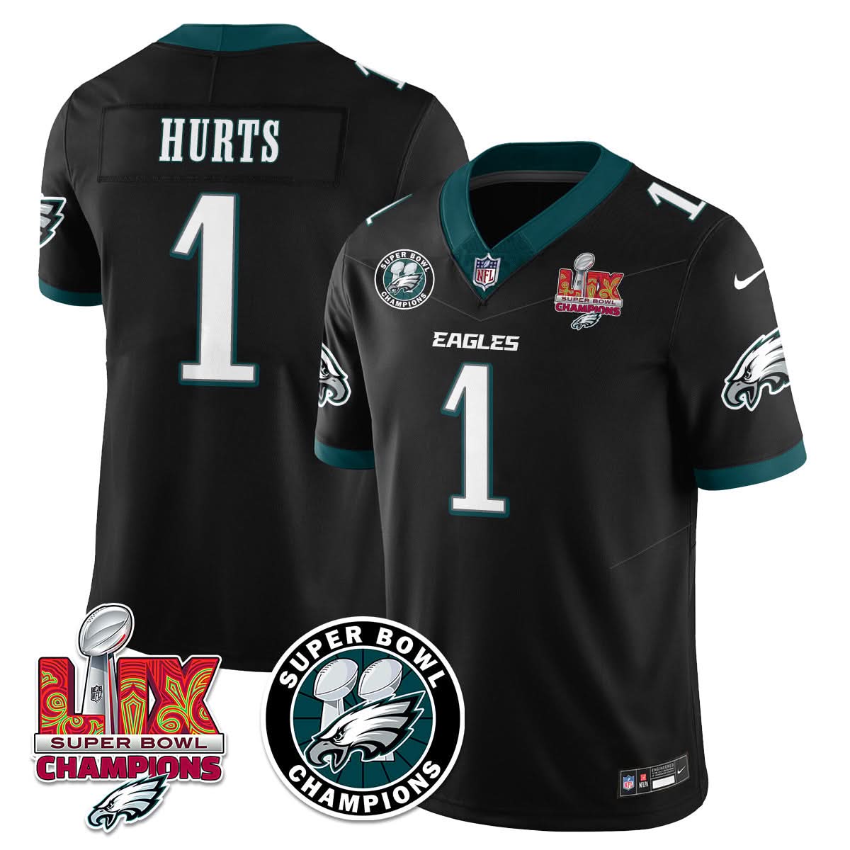 Philadelphia Eagles Super Bowl LIX Champions Jersey - All Stitched