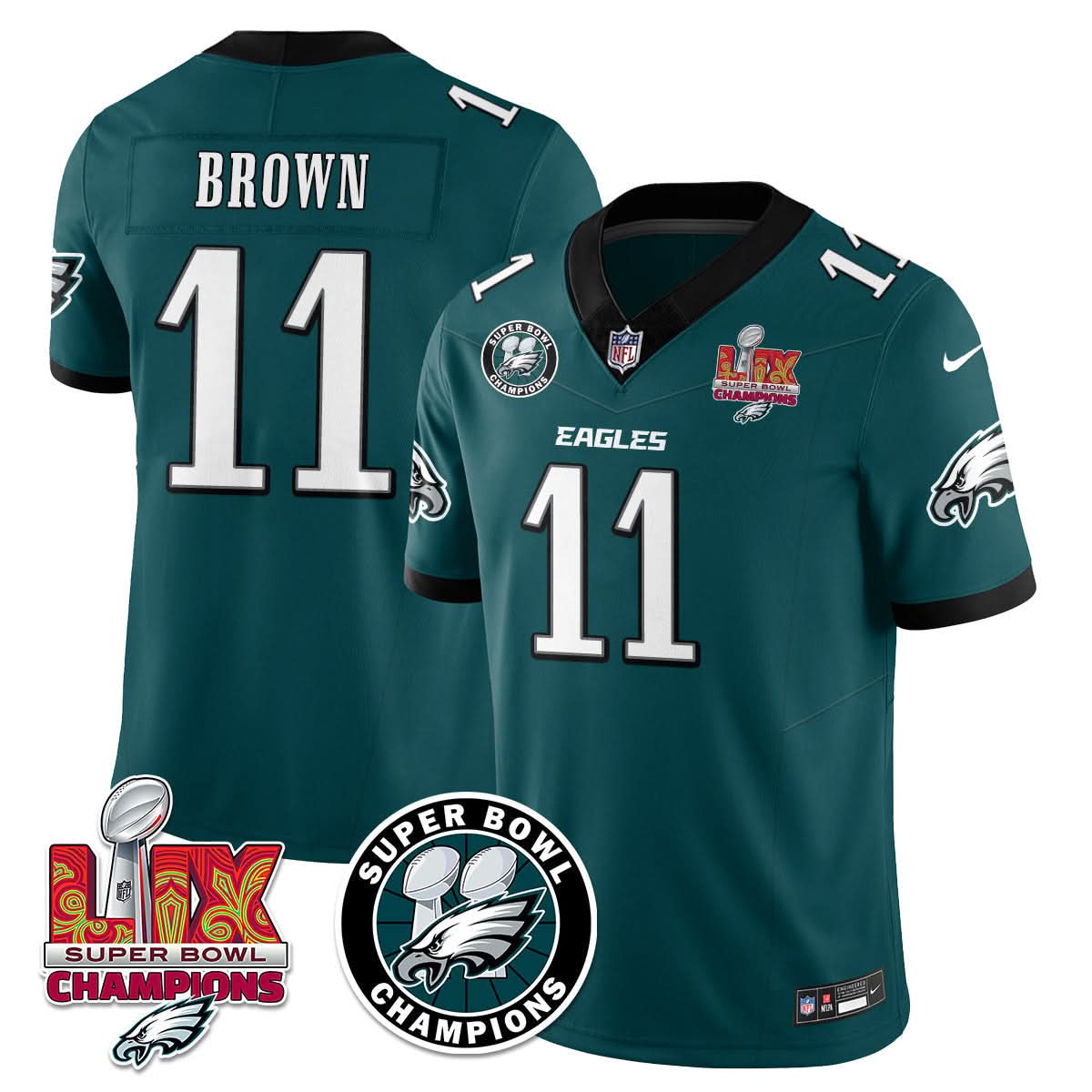 Philadelphia Eagles Super Bowl LIX Champions Jersey - All Stitched