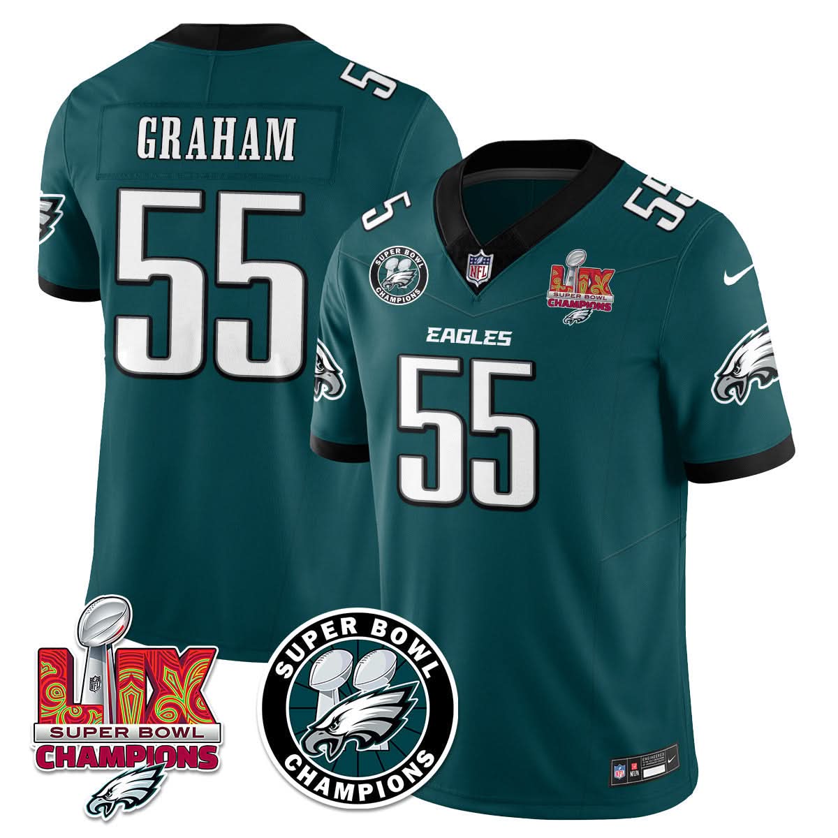Philadelphia Eagles Super Bowl LIX Champions Jersey - All Stitched