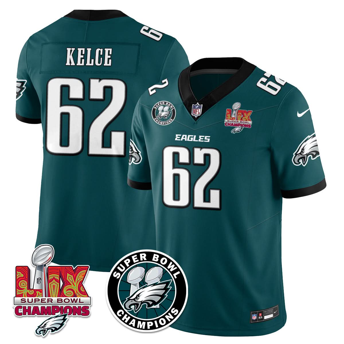 Philadelphia Eagles Super Bowl LIX Champions Jersey - All Stitched
