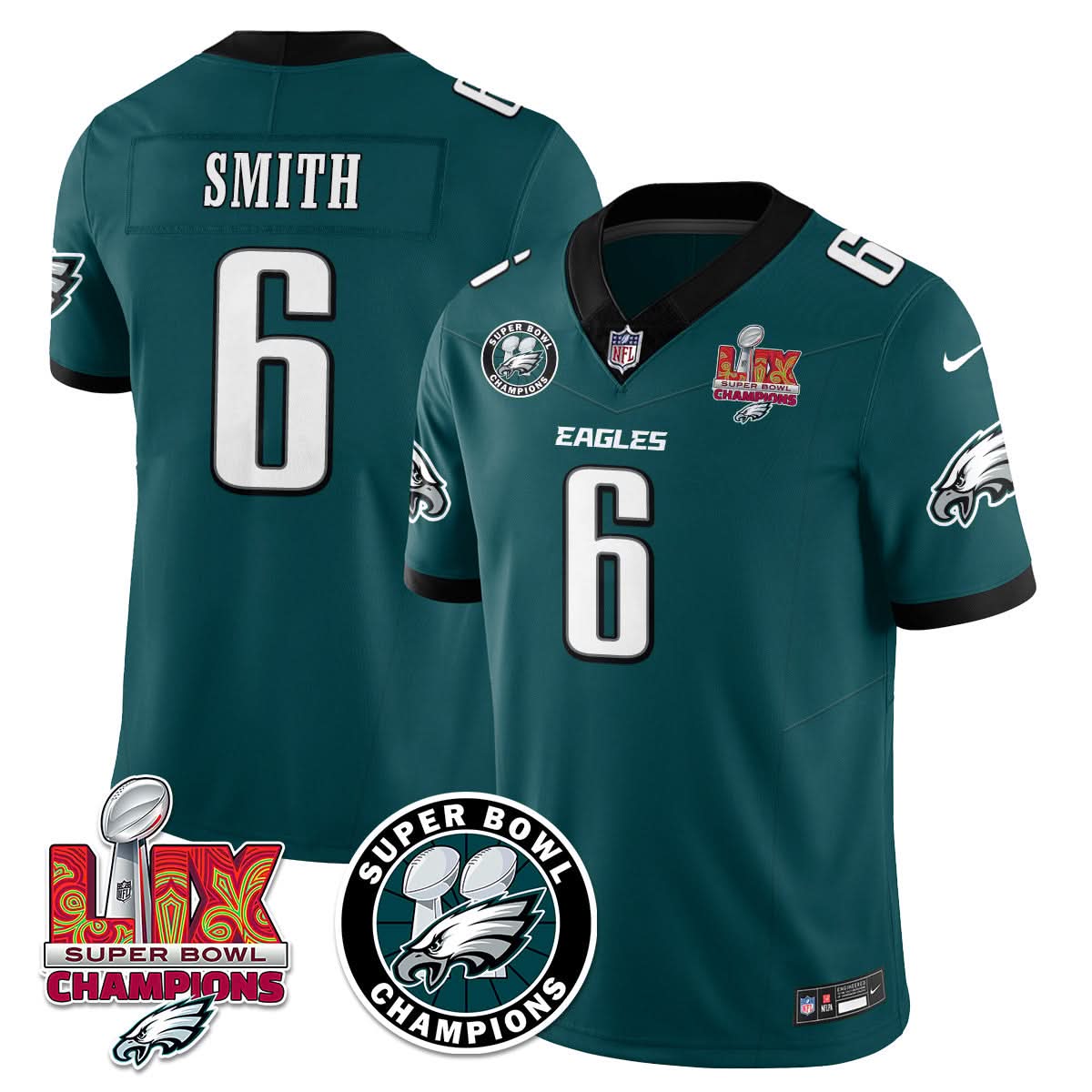 Philadelphia Eagles Super Bowl LIX Champions Jersey - All Stitched