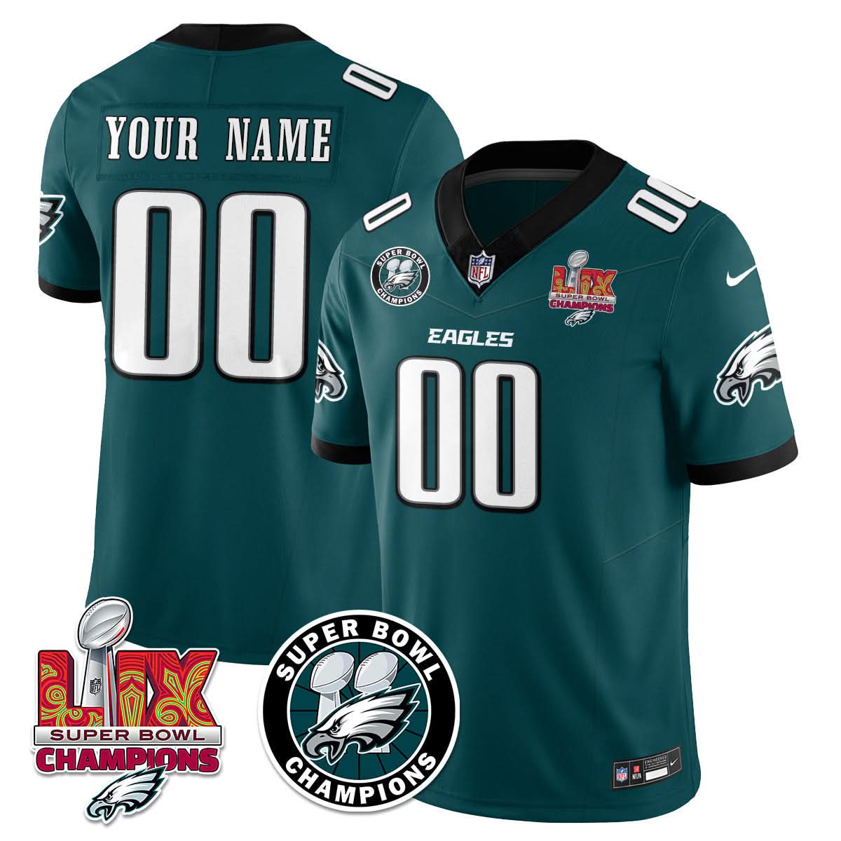 Philadelphia Eagles Super Bowl LIX Champions Jersey - All Stitched