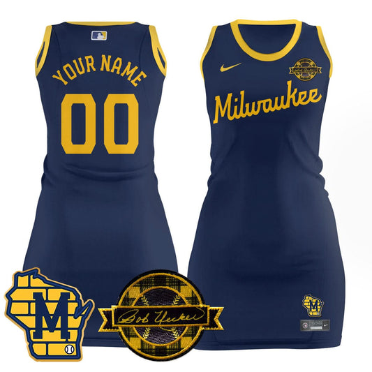 Milwaukee Brewers Limited Custom Jersey Dress - Bob Uecker Patch - All Stitched