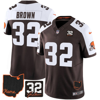 Browns #32 Jim Brown Memorial & Home Patch Jersey V3 - All Stitched