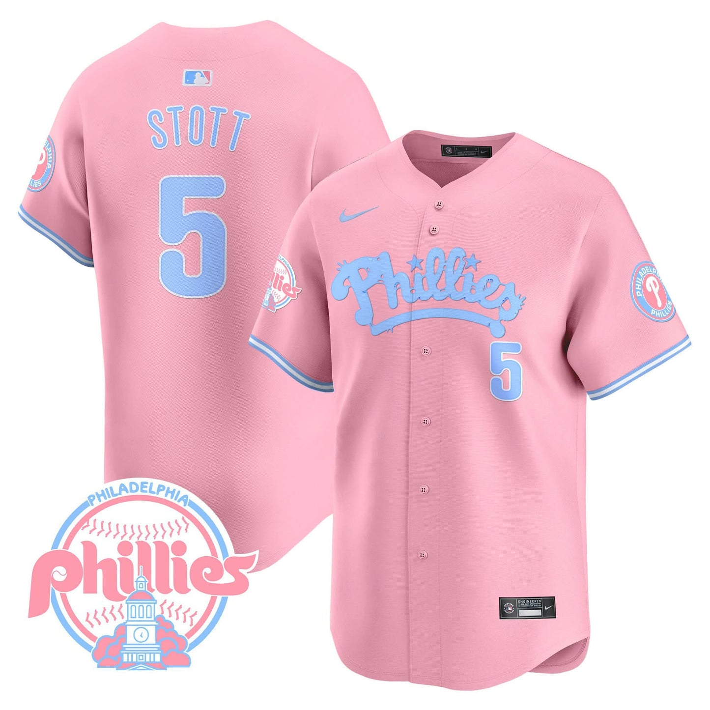 Phillies Bubblegum Pink Vapor Premier Limited Jersey - All Stitched