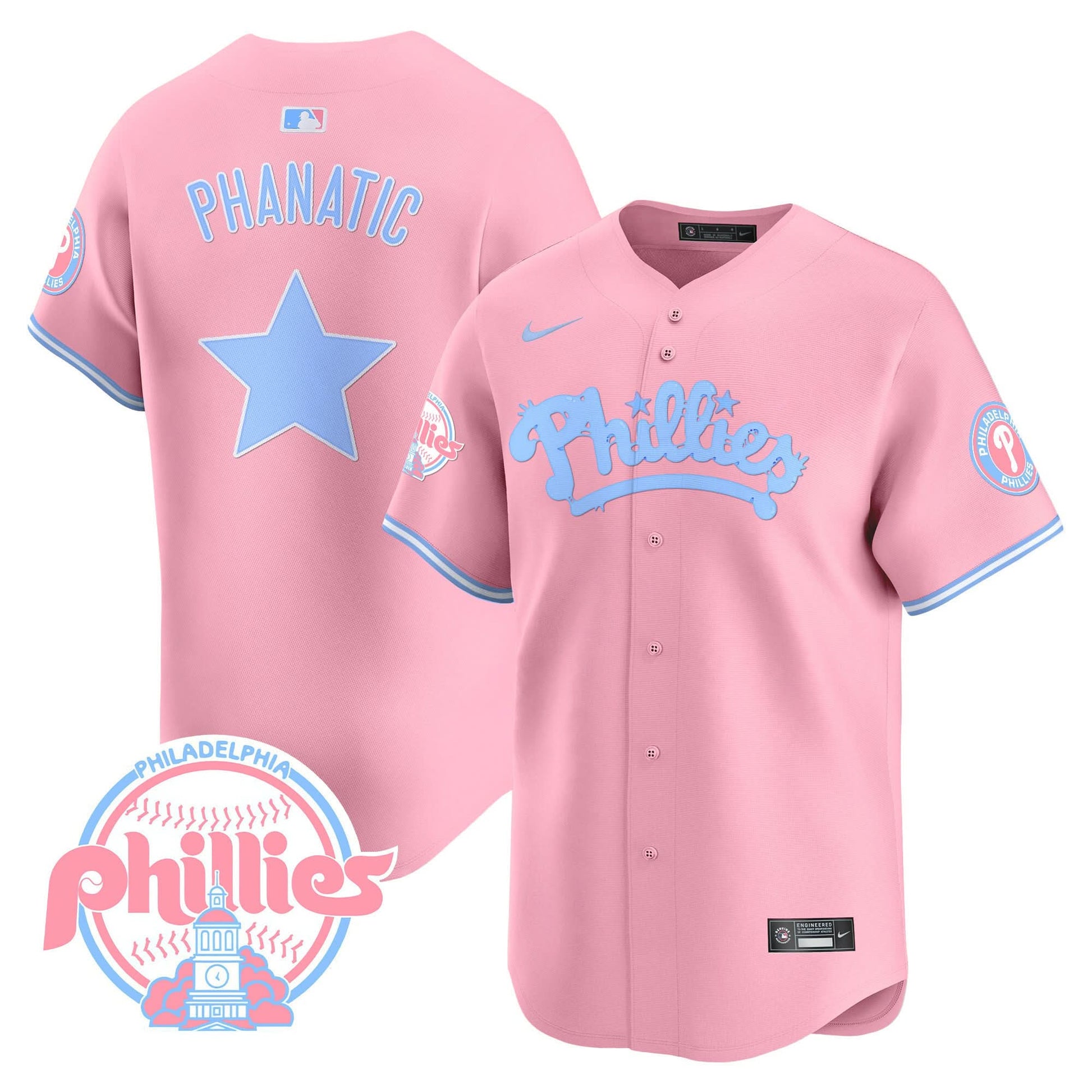 Phillies Bubblegum Pink Vapor Premier Limited Jersey - All Stitched
